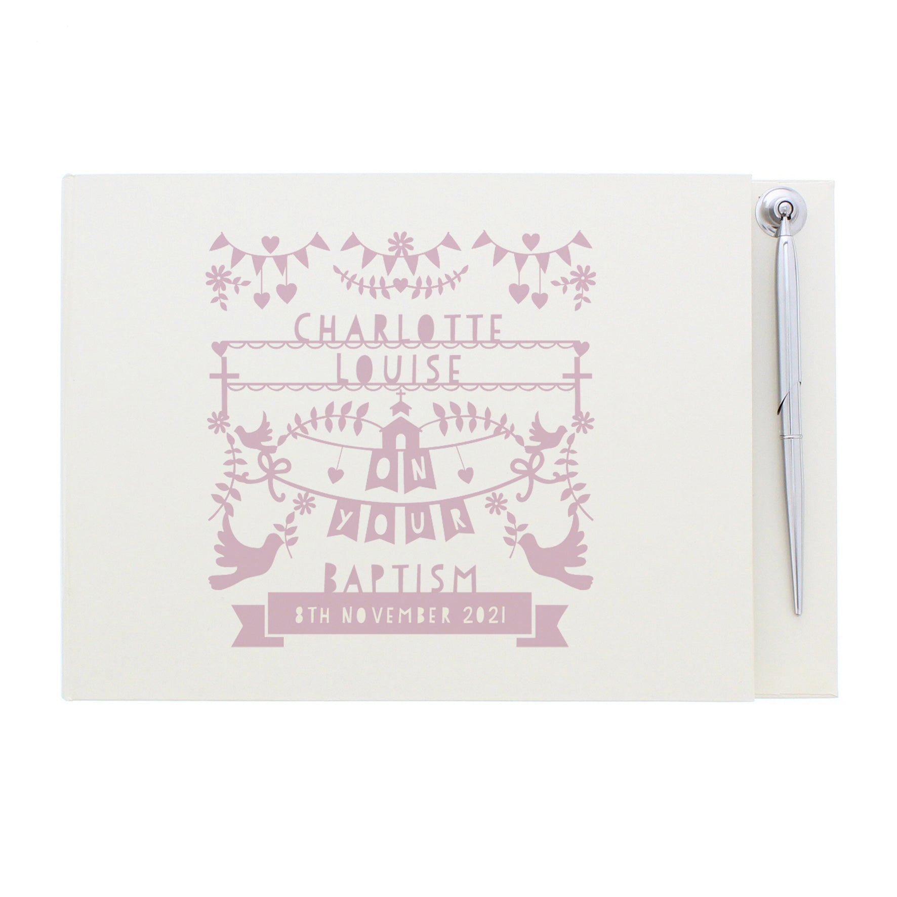 Personalised Pink Papercut Style Hardback Guest Book & Pen - Guest Book - Inspired Creative Gifts
