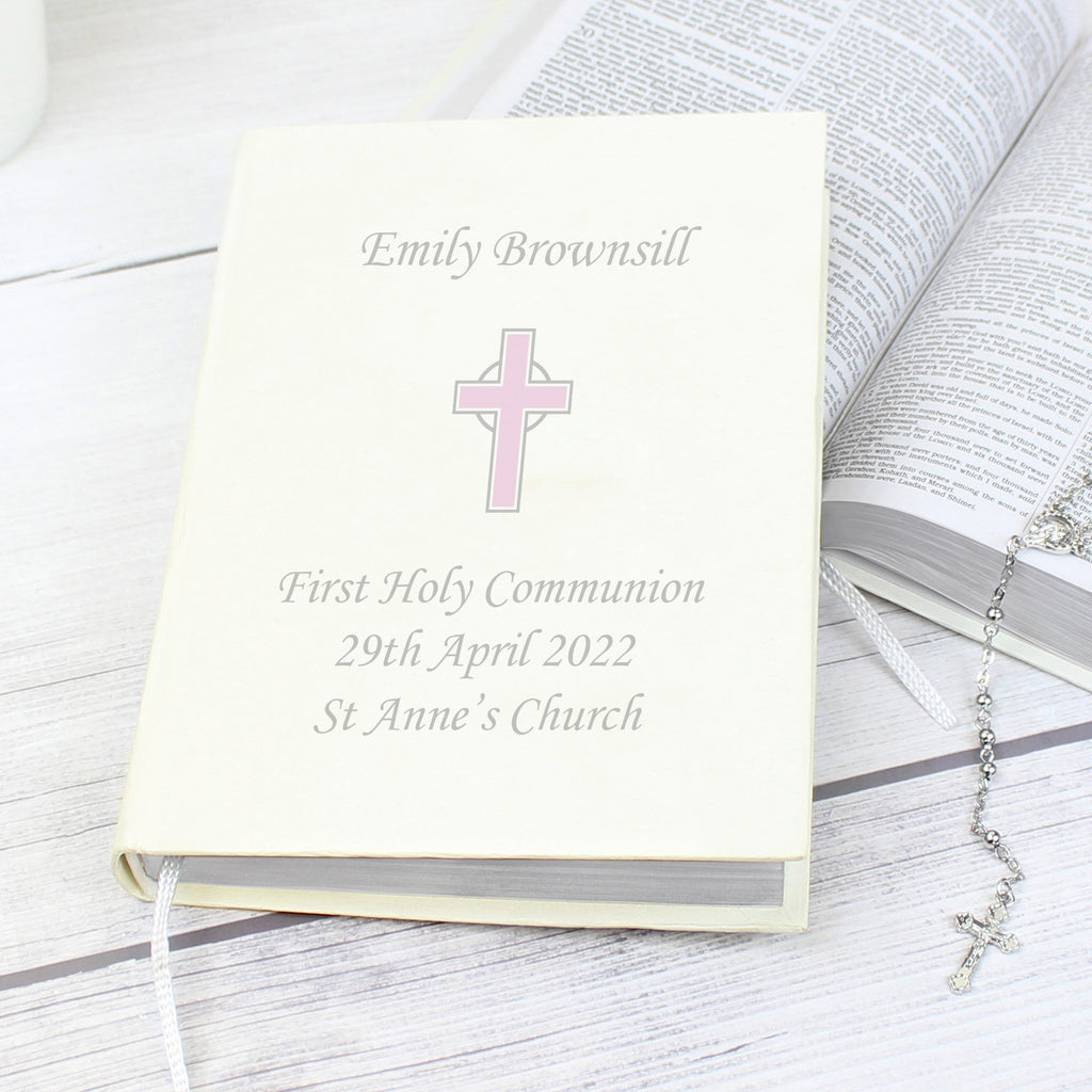Personalised Pink Cross Holy Bible - Eco-friendly | Books