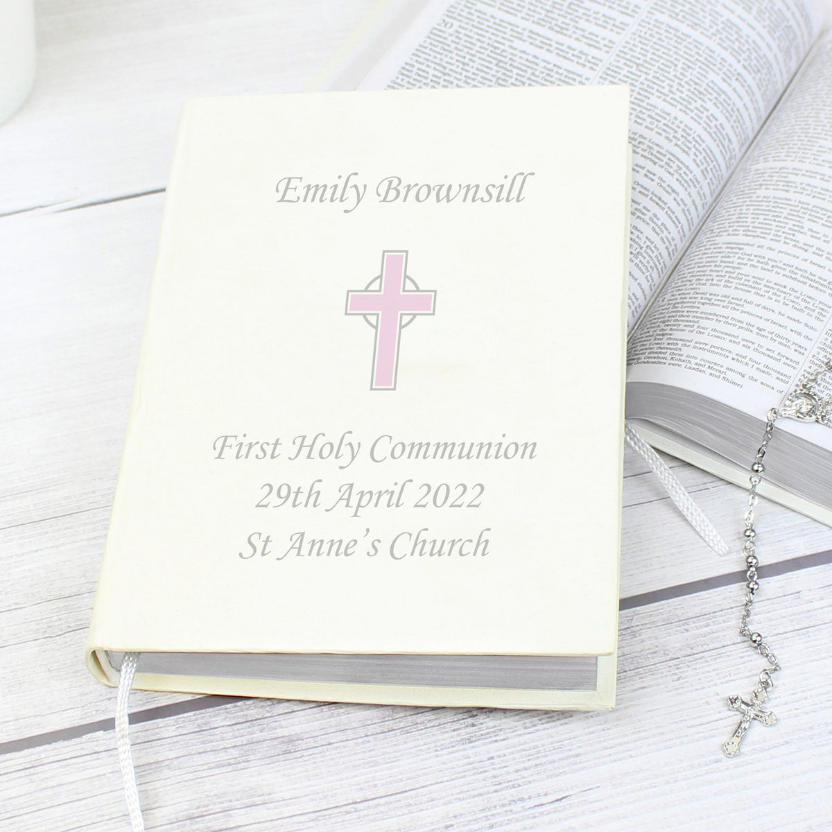 Personalised Pink Cross Holy Bible - Eco-friendly | Books