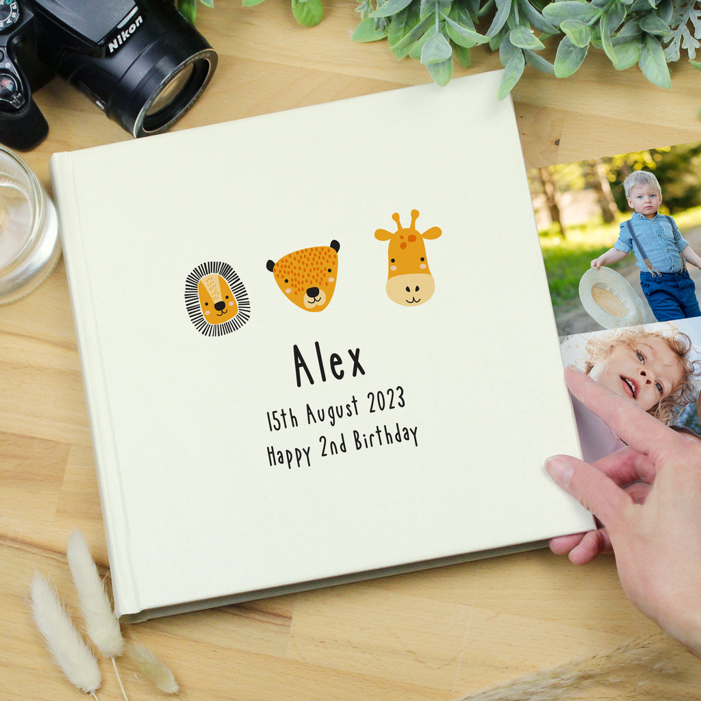Personalised Scandi Safari Animals Square Photo Album - Photo Album - Inspired Creative Gifts