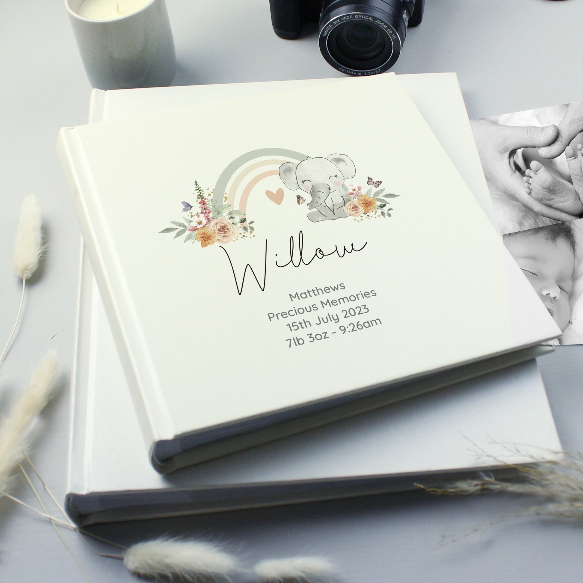 Personalised Floral Elephant Square Photo Album - Photo Album - Inspired Creative Gifts