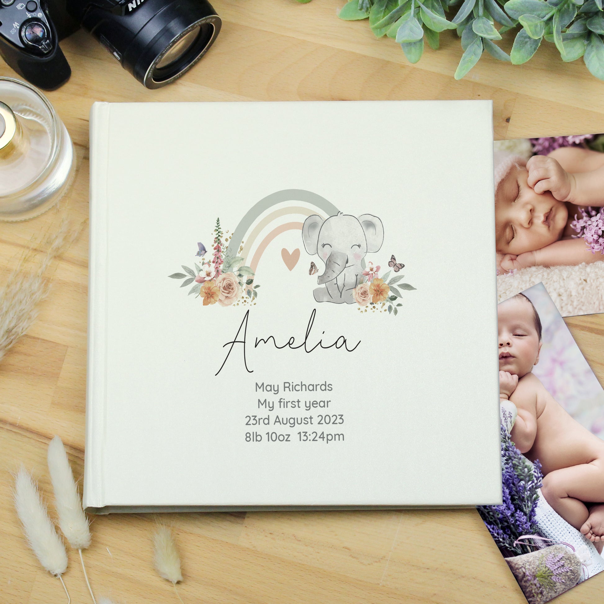 Personalised Floral Elephant Square Photo Album - Photo Album - Inspired Creative Gifts