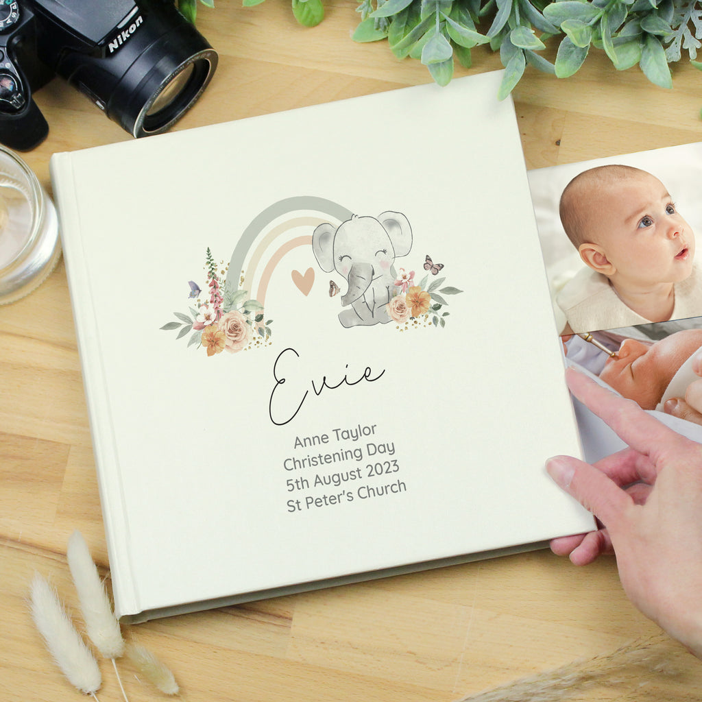 Personalised Floral Elephant Square Photo Album - Photo Album - Inspired Creative Gifts