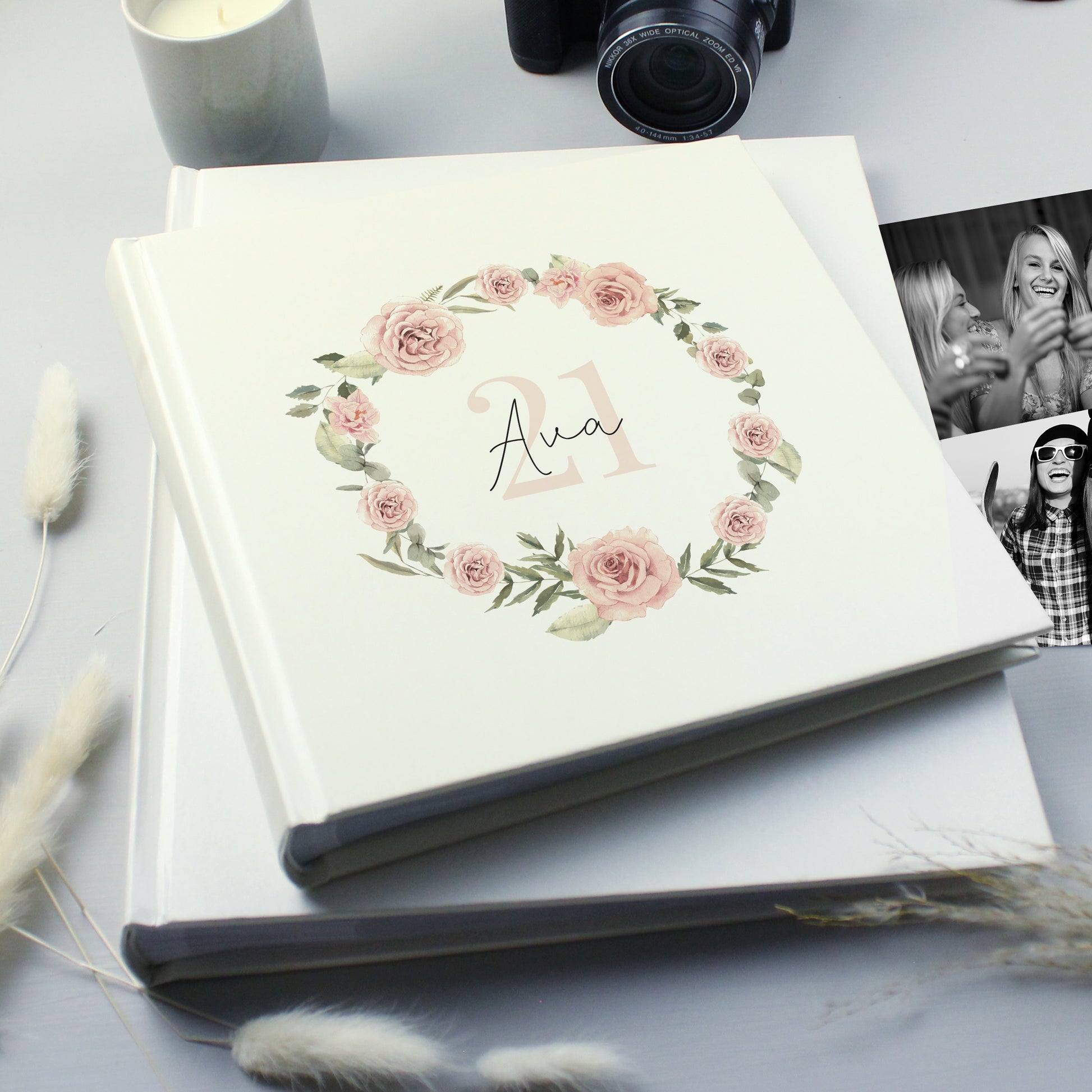 Personalised Floral Wreath Square Photo Album - Photo Album - Inspired Creative Gifts