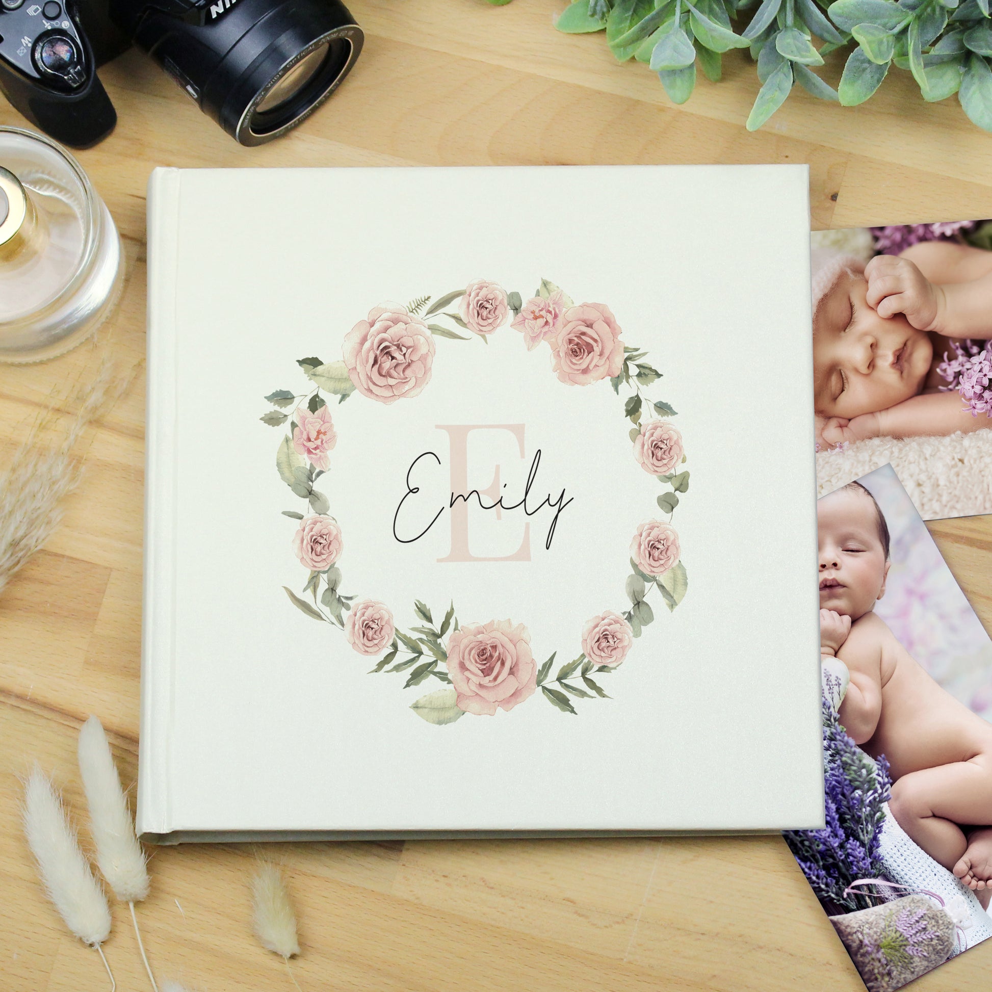 Personalised Floral Wreath Square Photo Album - Photo Album - Inspired Creative Gifts