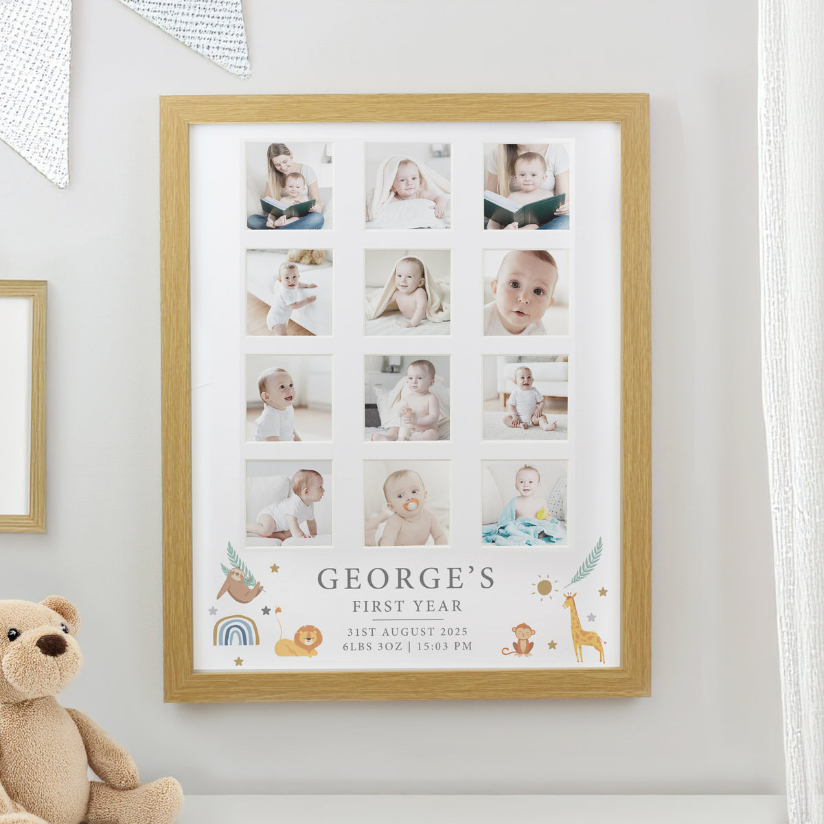 Personalised Animals Oak Multi Photo Frame | Poster Frames