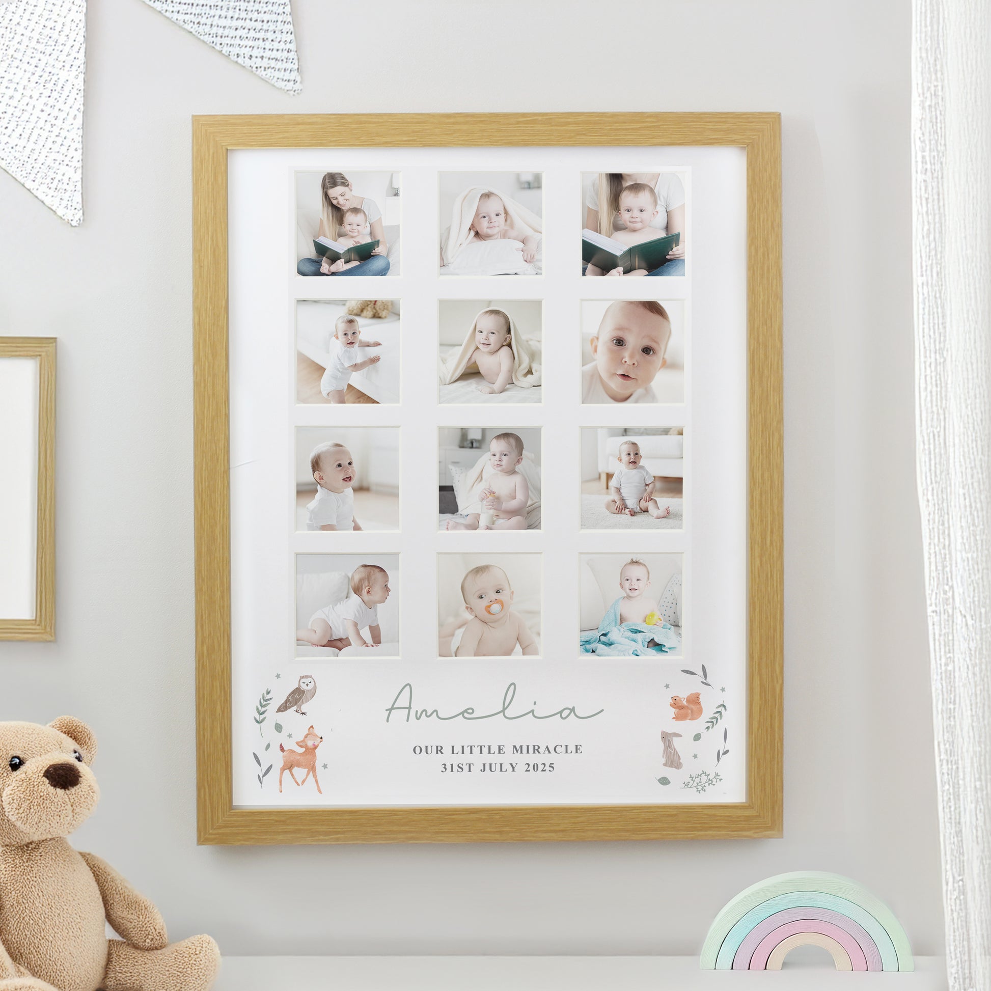 Personalised Woodland Animal Oak Multi Photo Frame - Picture Frame - Inspired Creative Gifts
