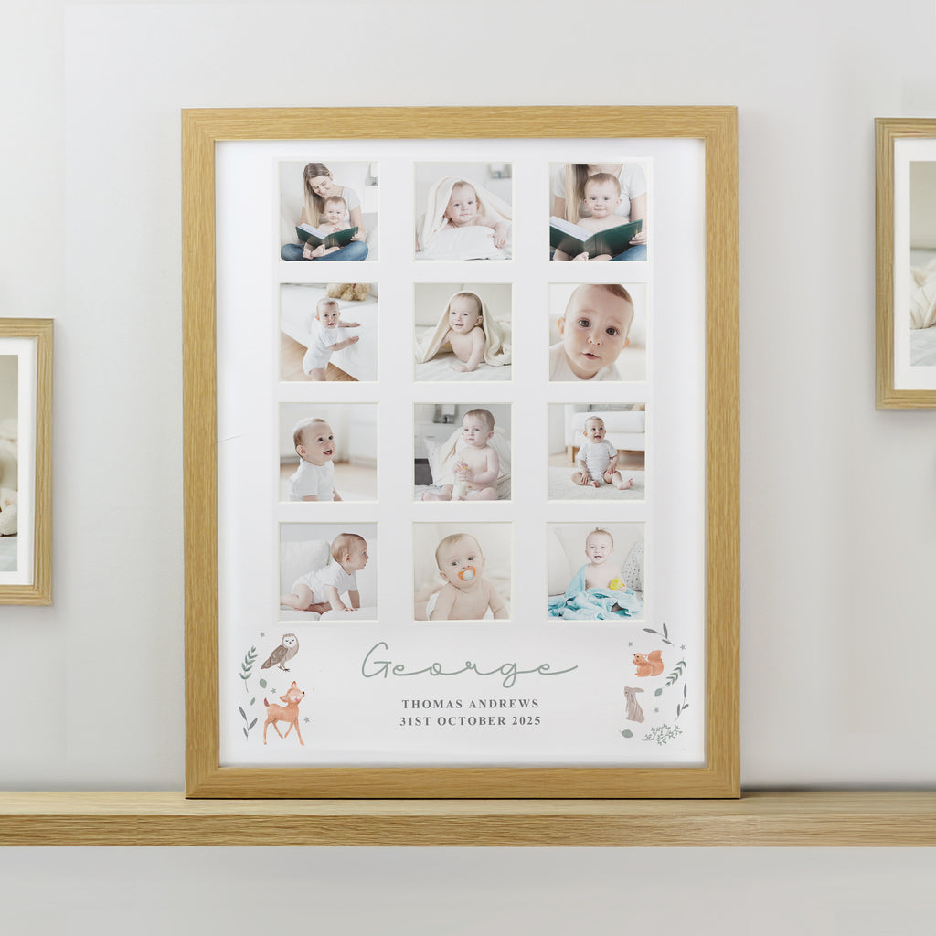 Personalised Woodland Animal Oak Multi Photo Frame - Picture Frame - Inspired Creative Gifts