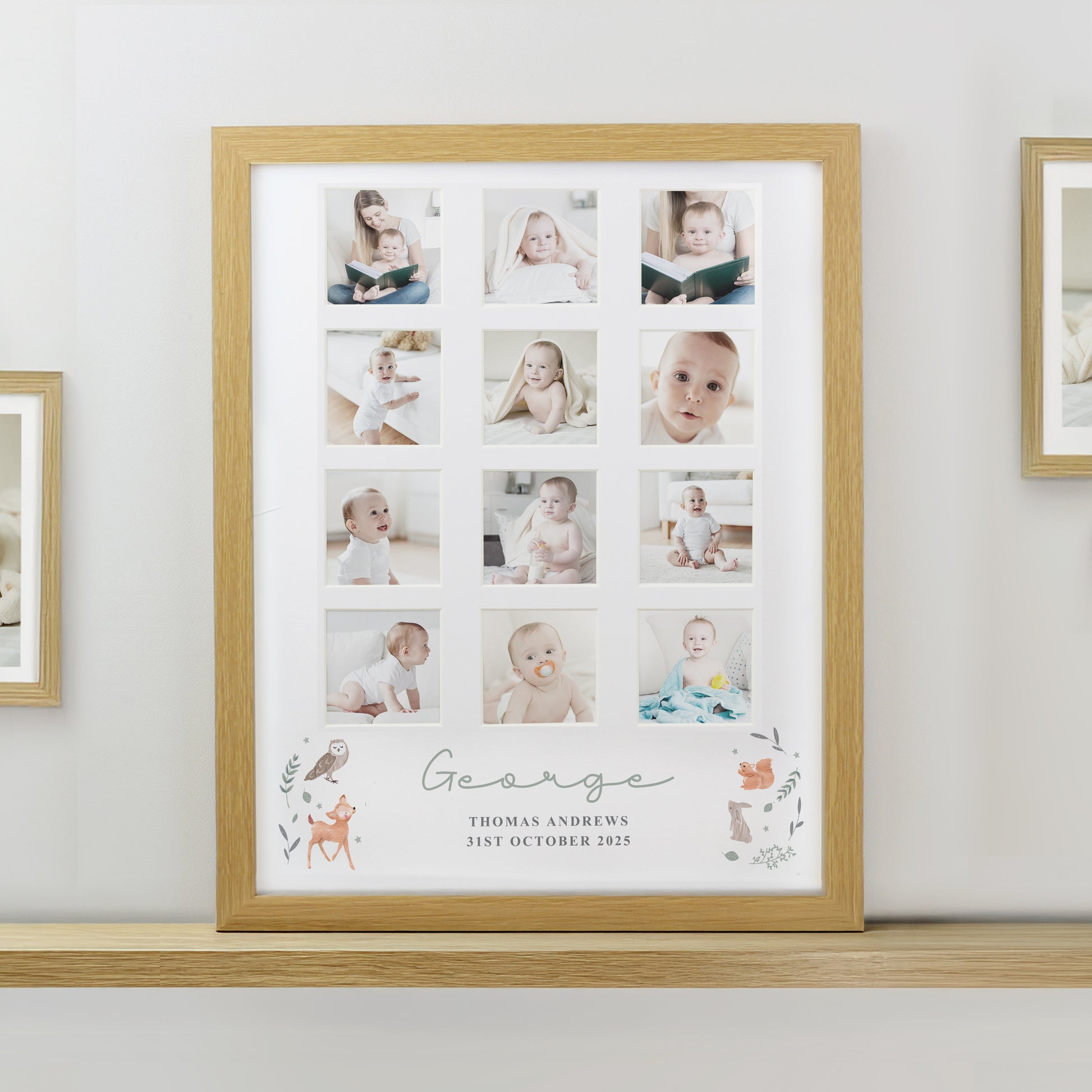 Personalised Woodland Animal Oak Multi Photo Frame - Picture Frame - Inspired Creative Gifts