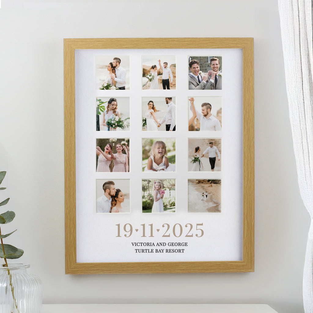 Personalised Special Date Oak Multi Photo Frame | Wedding Gift