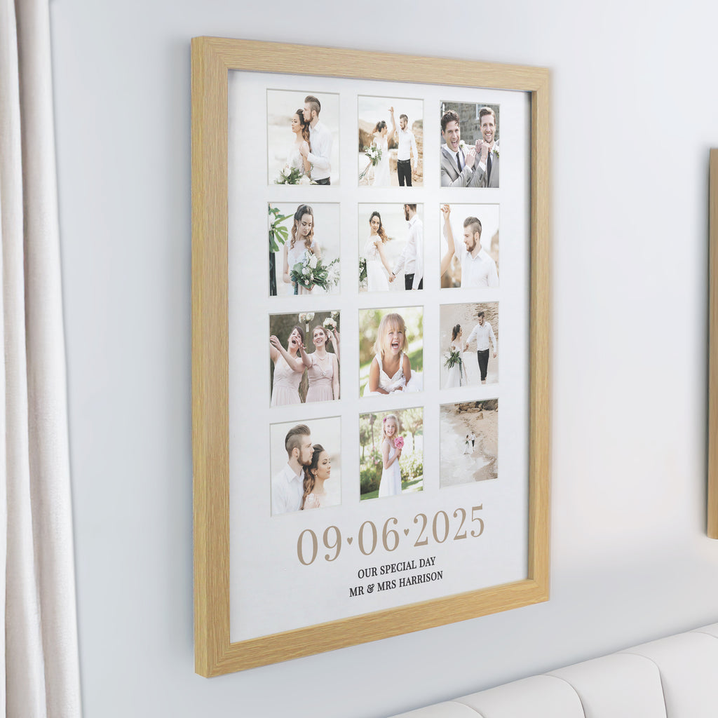 Personalised Special Date Oak Multi Photo Frame | Wedding Gift