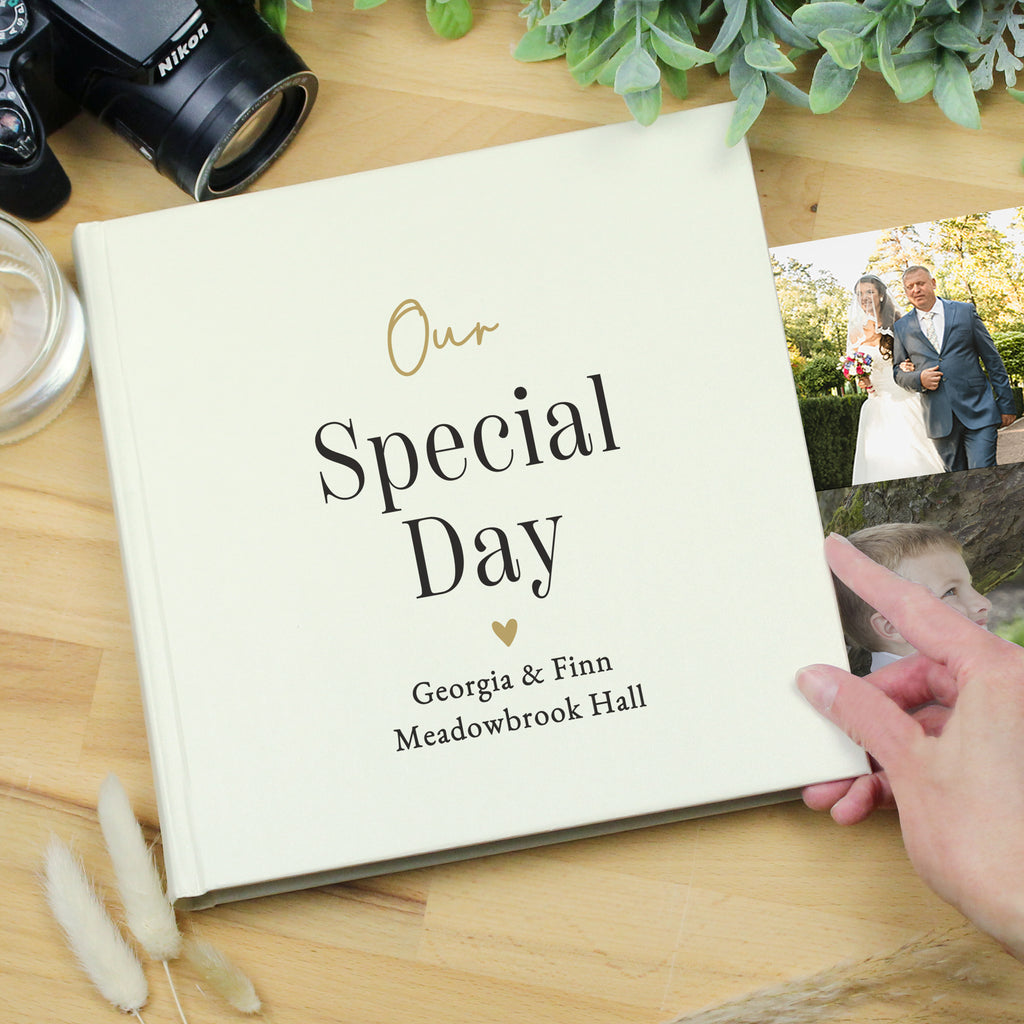 Personalised Black & Gold Free Text Square Album for Wedding