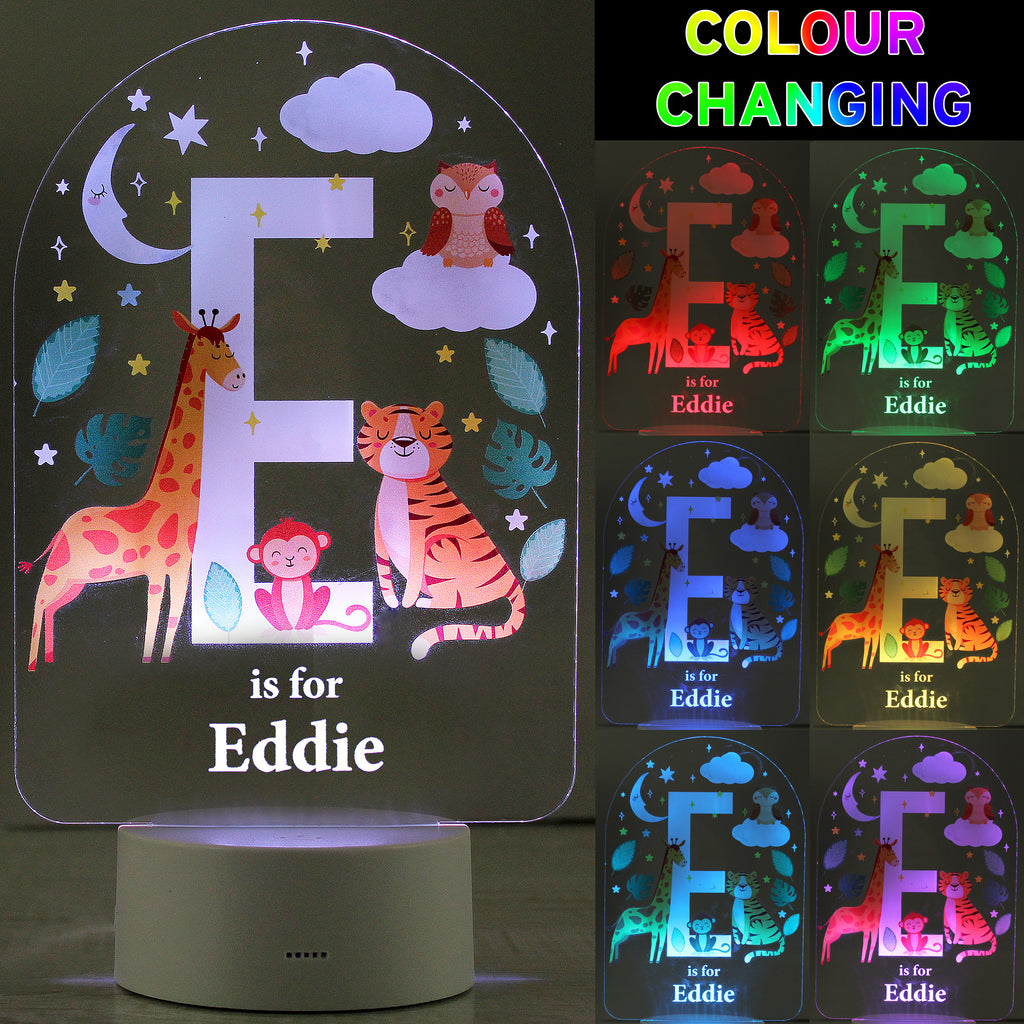 Personalised Animal Alphabet LED Colour Changing Night Light | LED Lights, Candles & Decorations