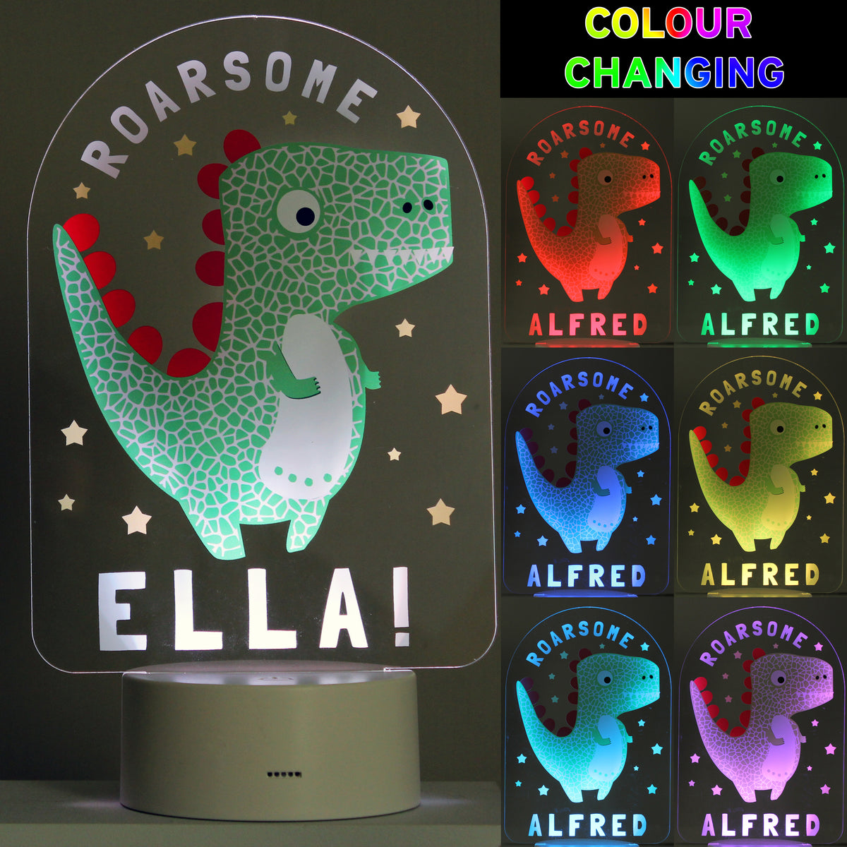 Personalised Roarsome Dinosaur LED Colour Changing Night Light | LED Lights, Candles & Decorations