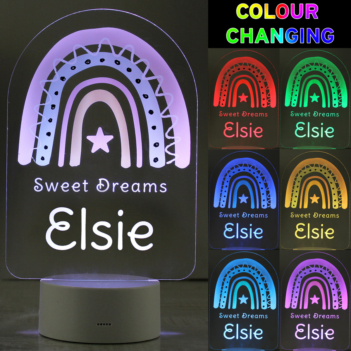 Personalised Pink Rainbow LED Colour Changing Night Light | LED Lights, Candles & Decorations | Inspired Creative Gifts