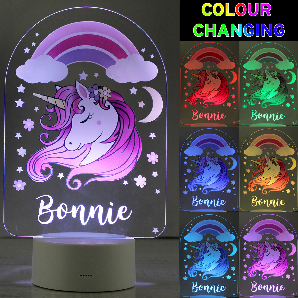 Personalised Pink Unicorn LED Colour Changing Night Light | LED Lights, Candles & Decorations | Inspired Creative Gifts