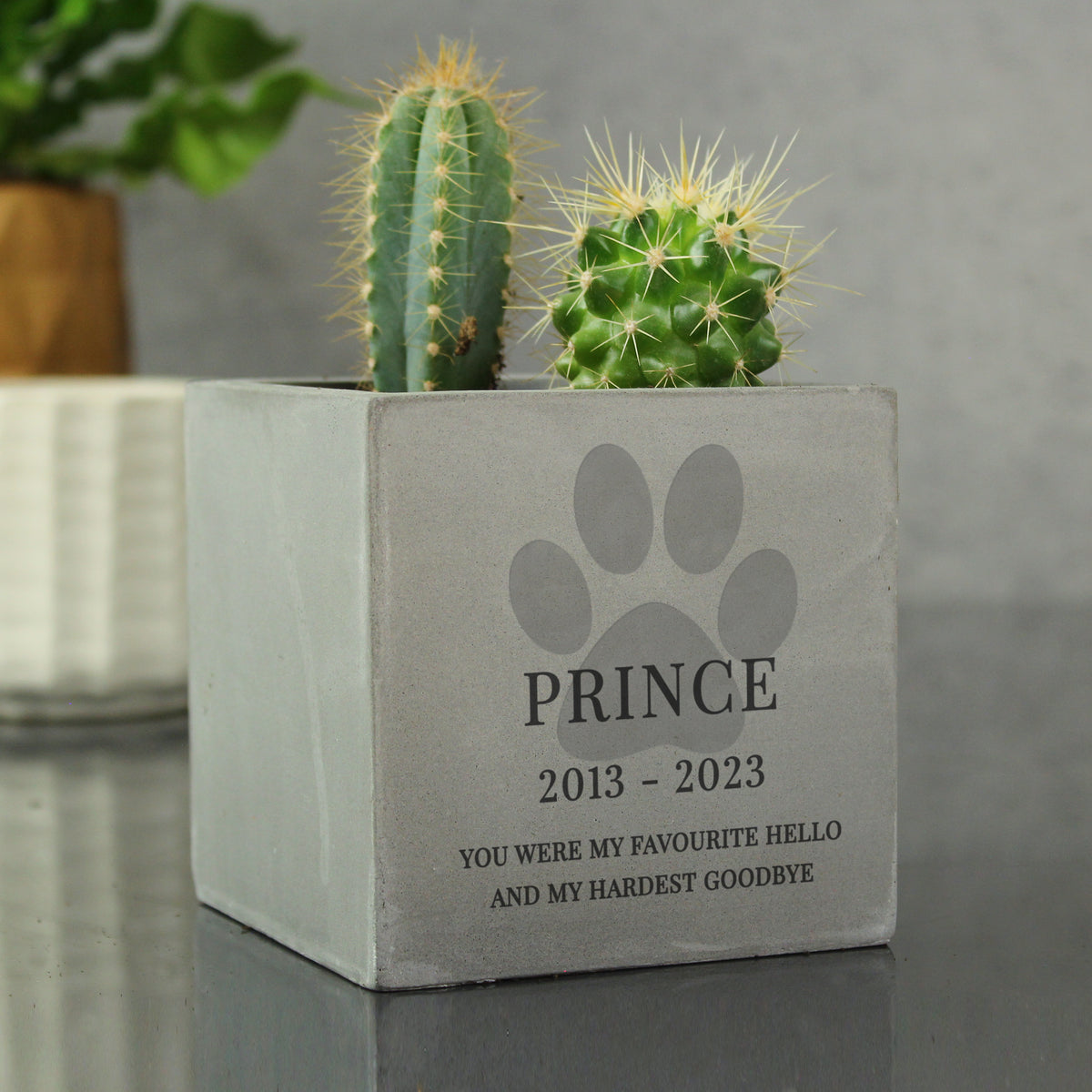 Personalised Pet Memorial Concrete Plant Pot for Memorial