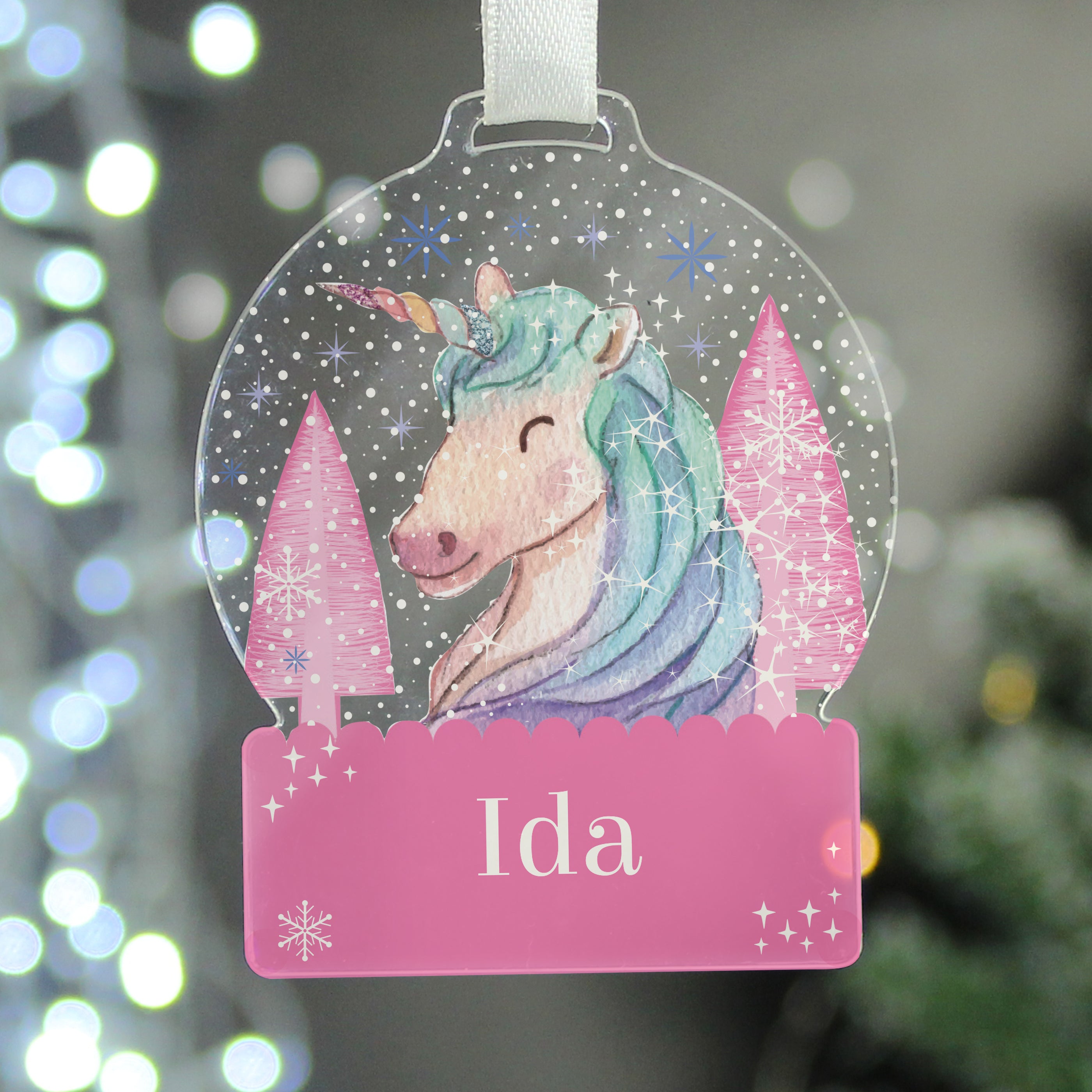 Personalised Unicorn Acrylic Snowglobe Decoration |  | Inspired Creative Gifts