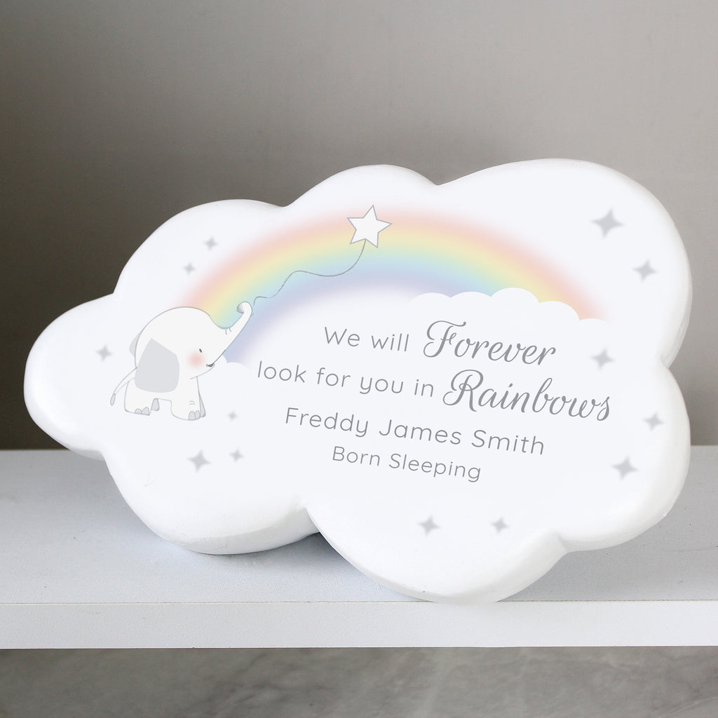 Personalised Rainbow Elephant Cloud Memorial Resin Stone | Ornaments | Memorial Gift