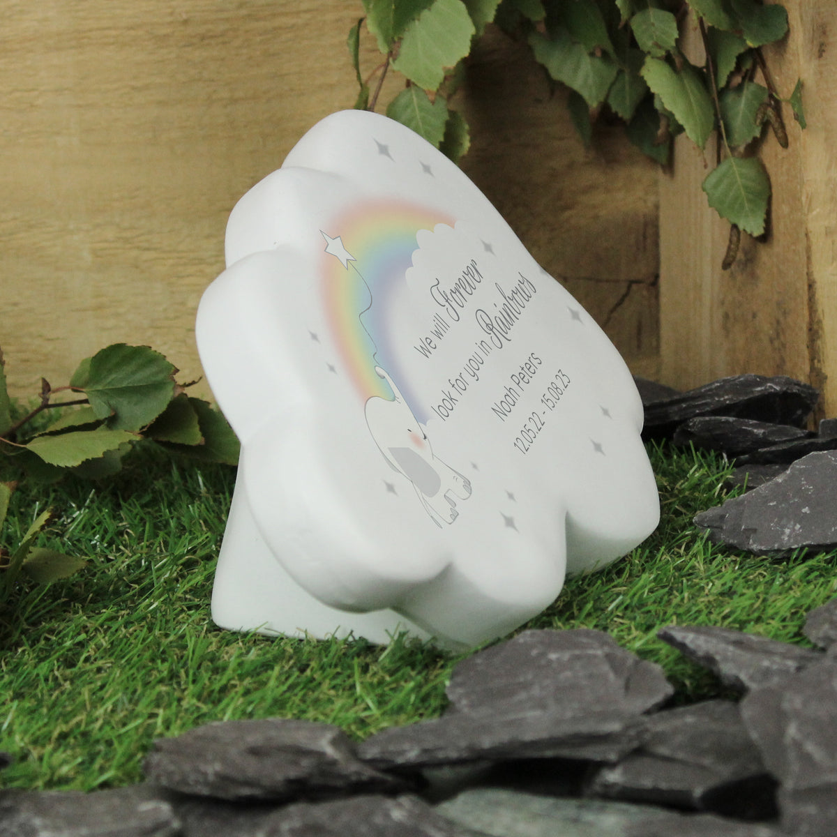 Personalised Rainbow Elephant Cloud Memorial Resin Stone | Ornaments | Memorial Gift