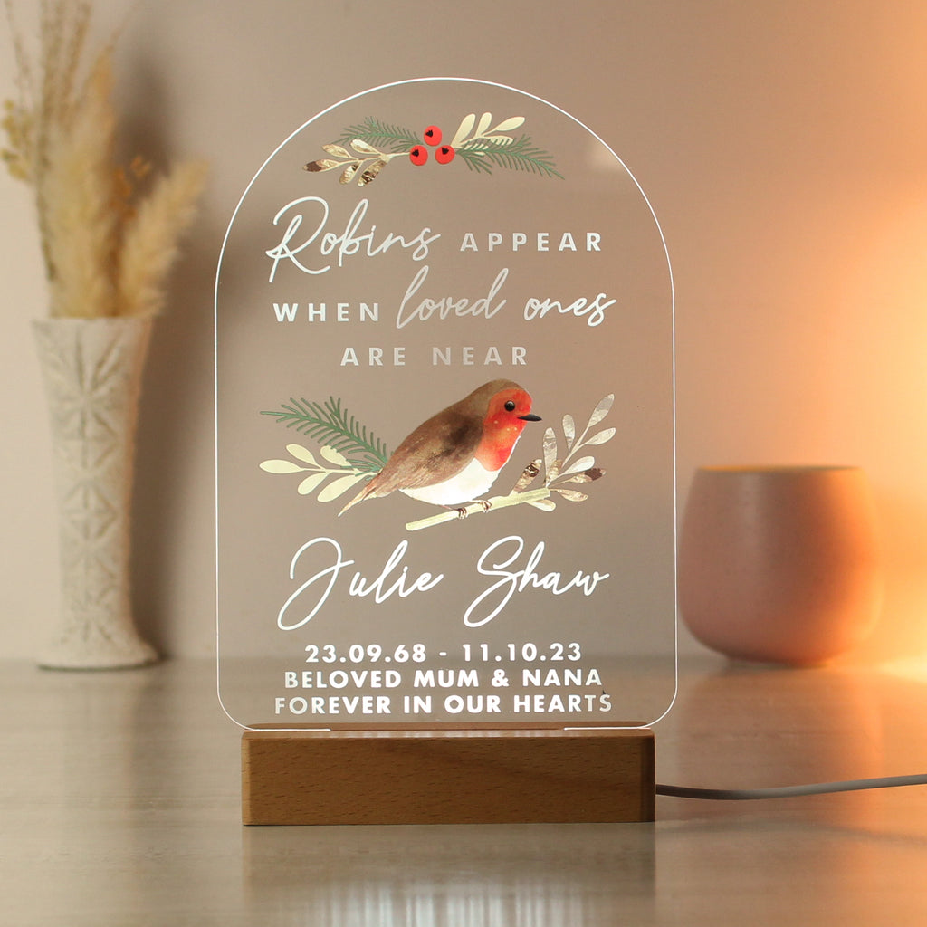 Personalised Robins Appear Wooden Based LED Light | LED Lights, Candles & Decorations