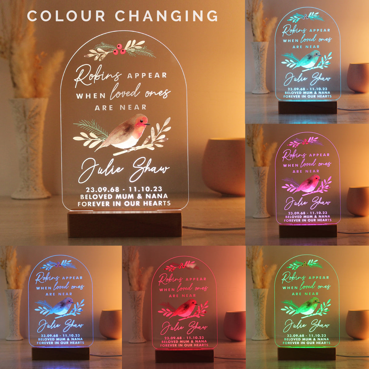 Personalised Robins Appear Wooden Based LED Light | LED Lights, Candles & Decorations
