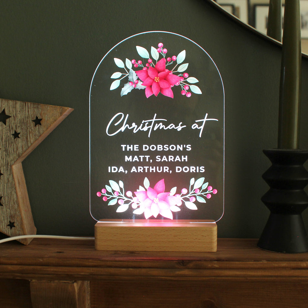 Personalised Christmas Poinsettia Wooden Based LED Light | LED Lights, Candles & Decorations | Christmas Gift