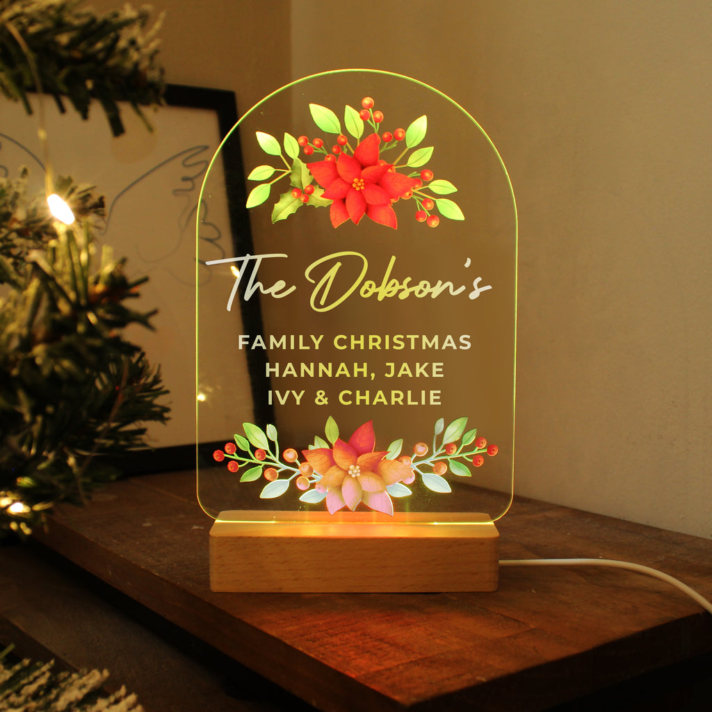 Personalised Christmas Poinsettia Wooden Based LED Light | LED Lights, Candles & Decorations | Christmas Gift