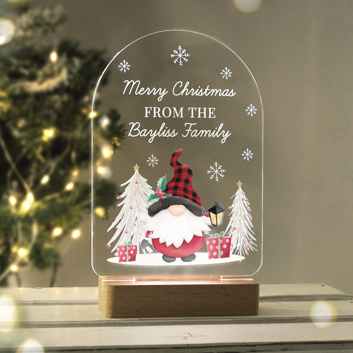 Personalised Gonk Wooden Based LED Christmas Light | LED Lights, Candles & Decorations | Christmas Gift