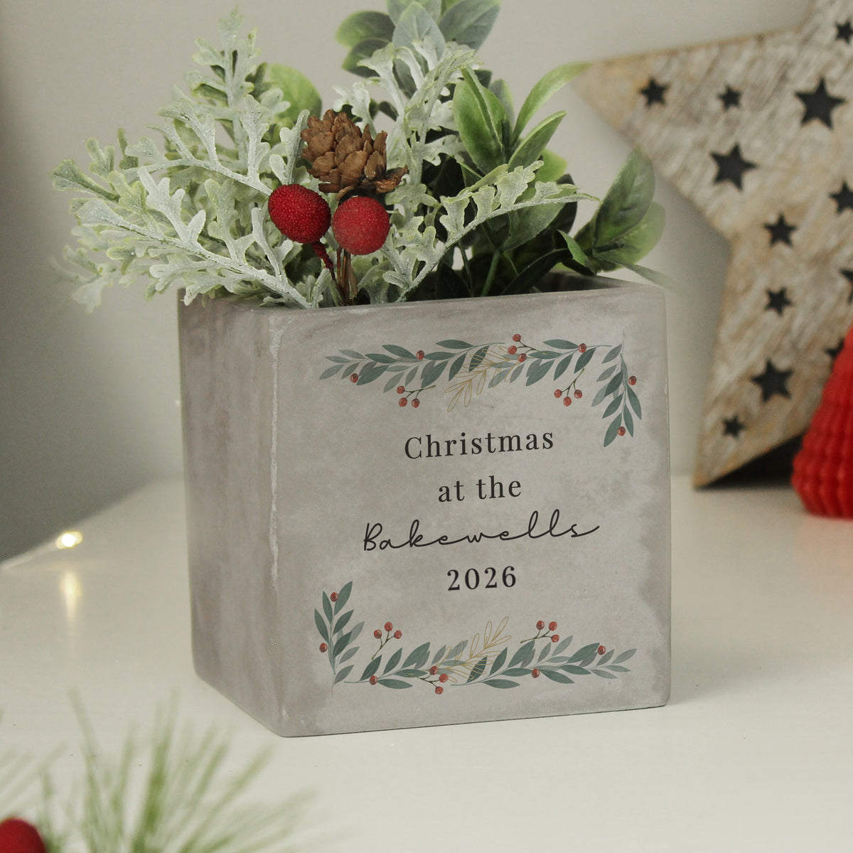 Personalised Christmas Foliage Concrete Planter | Vases | Inspired Creative Gifts