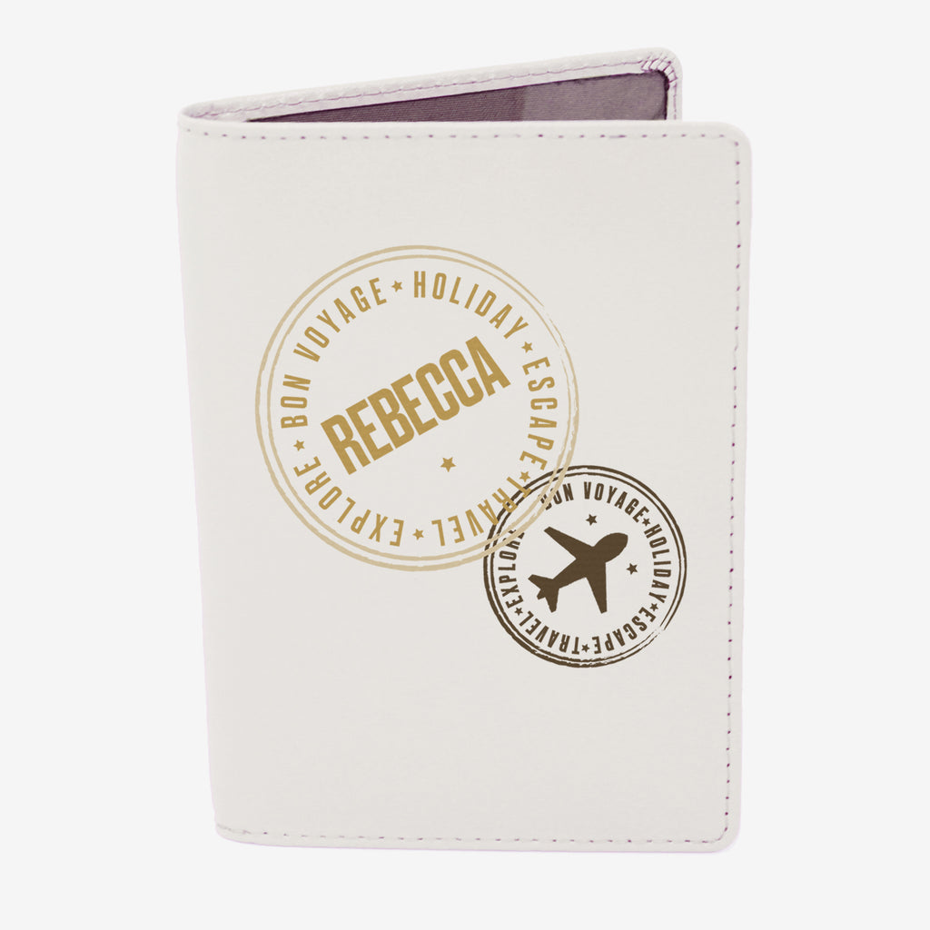 Personalised Stamped Cream Passport Holder - Leather & Leatherette - Inspired Creative Gifts