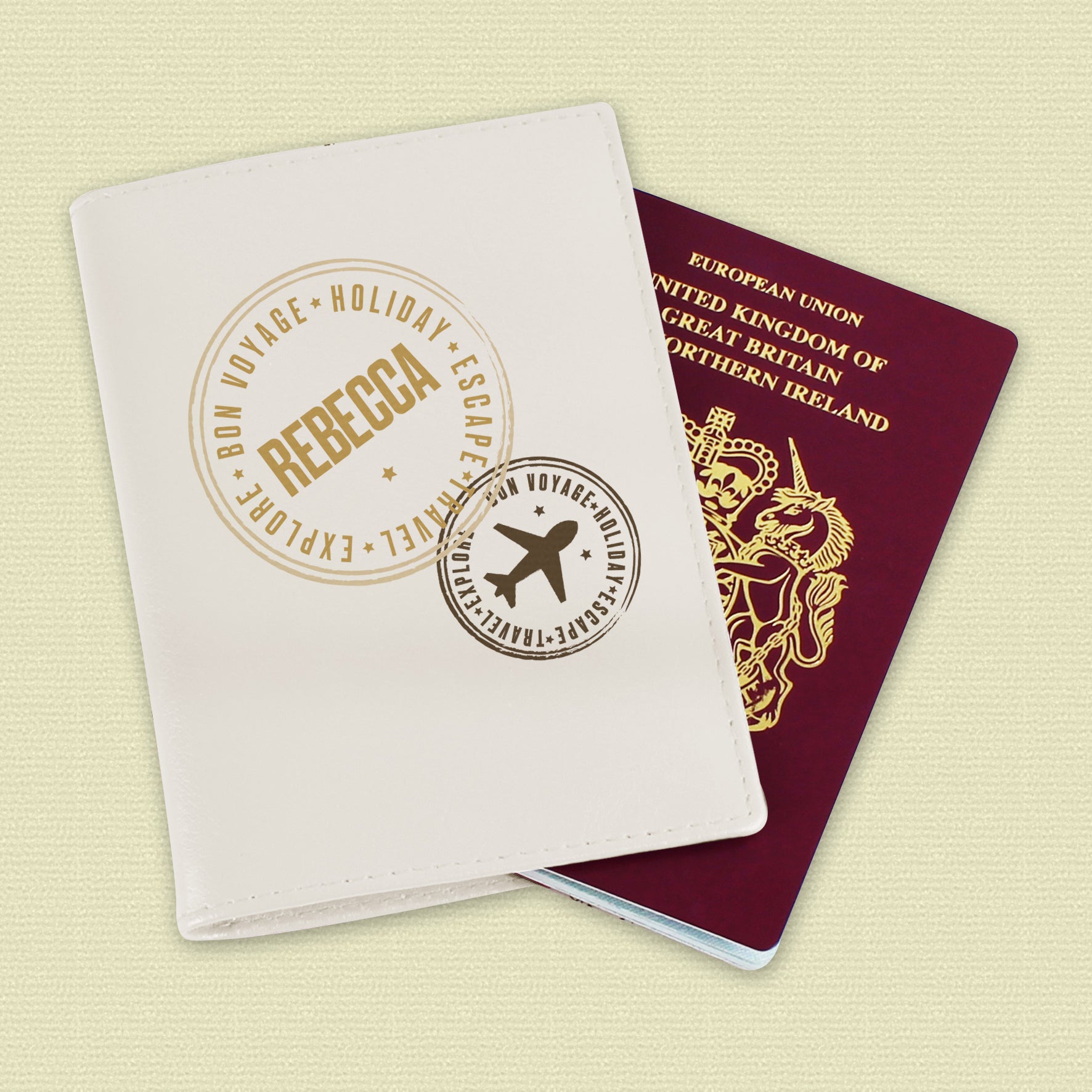 Personalised Stamped Cream Passport Holder - Leather & Leatherette - Inspired Creative Gifts