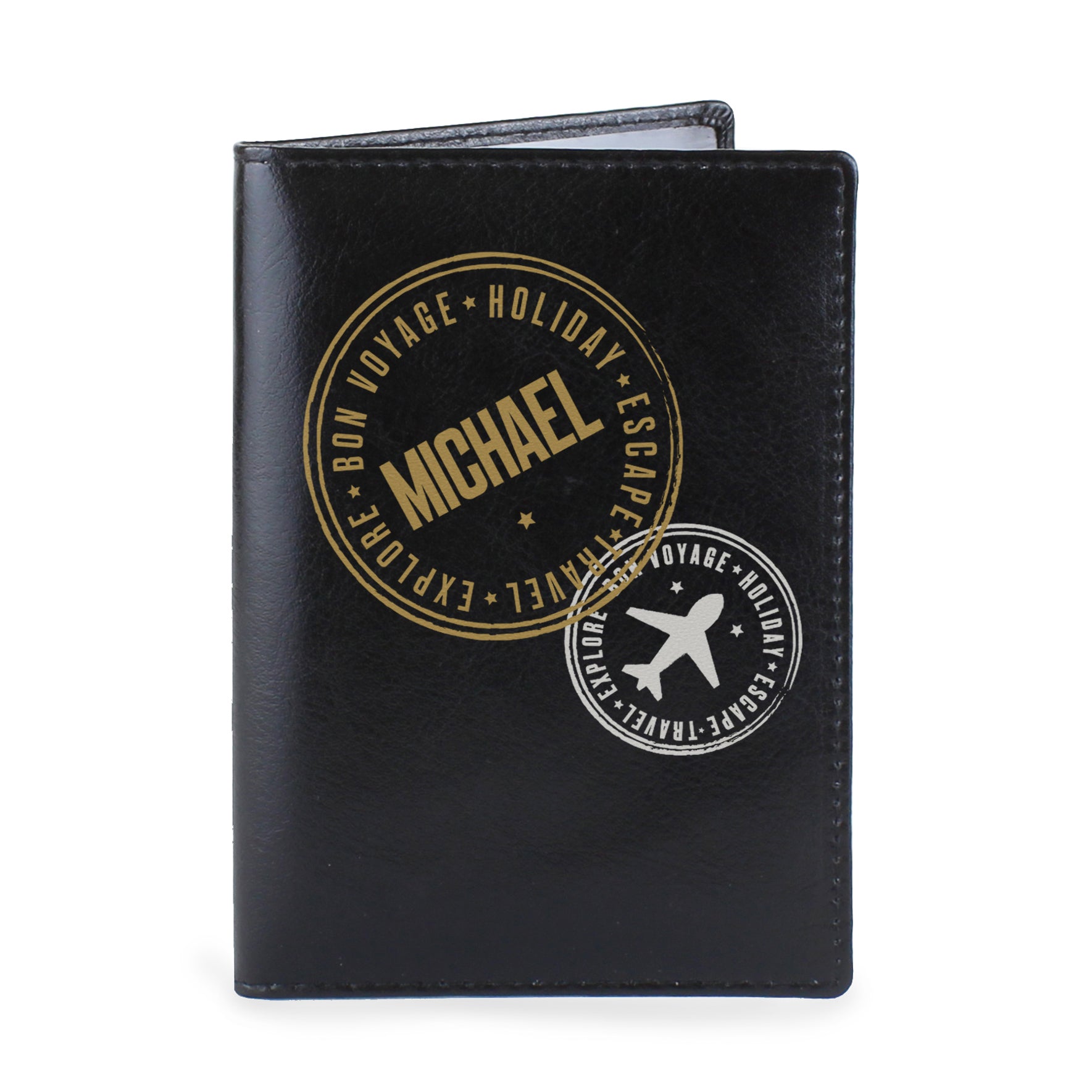 Personalised Stamped Black Passport Holder - Leather & Leatherette - Inspired Creative Gifts