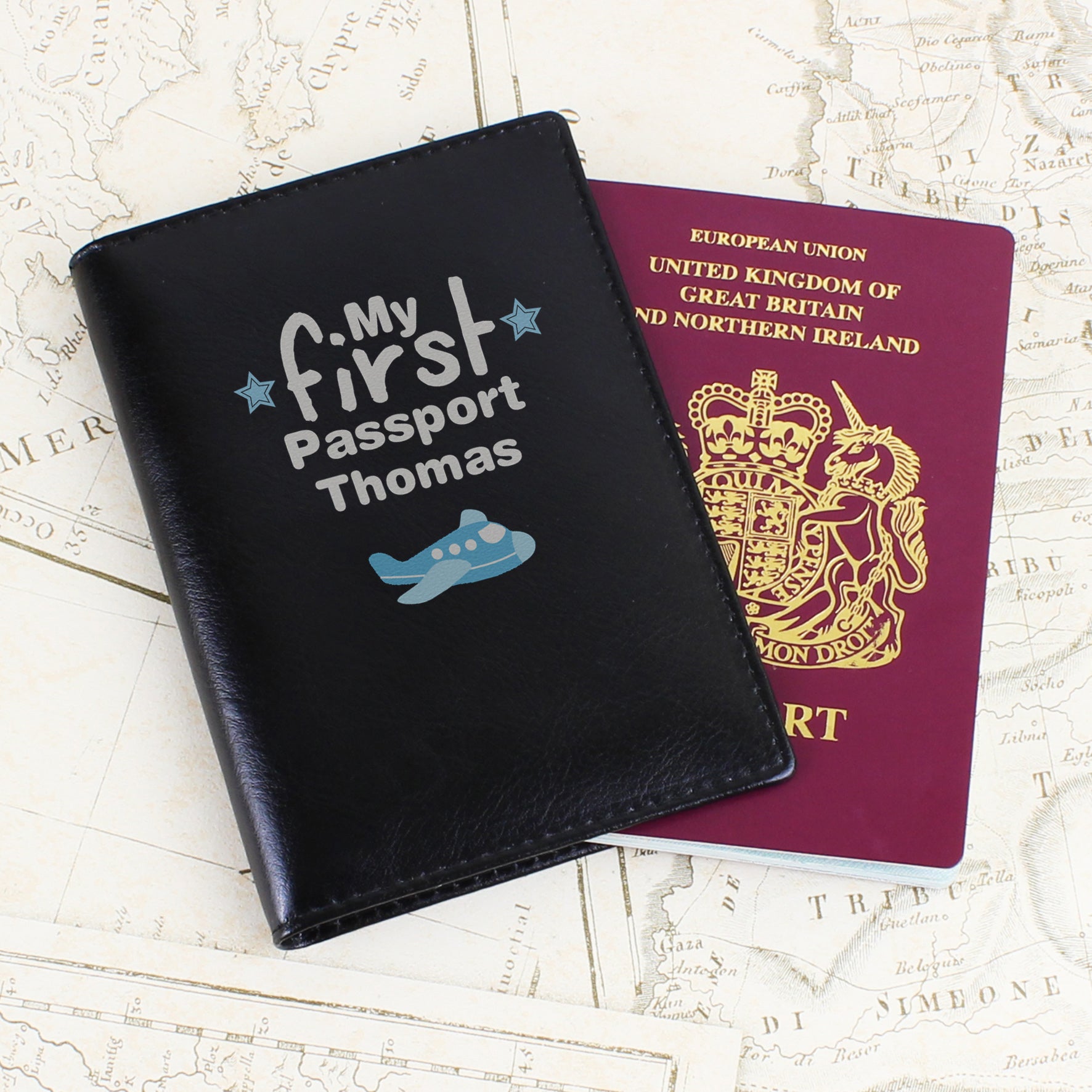 Personalised My First Black Passport Holder - Leather & Leatherette - Inspired Creative Gifts