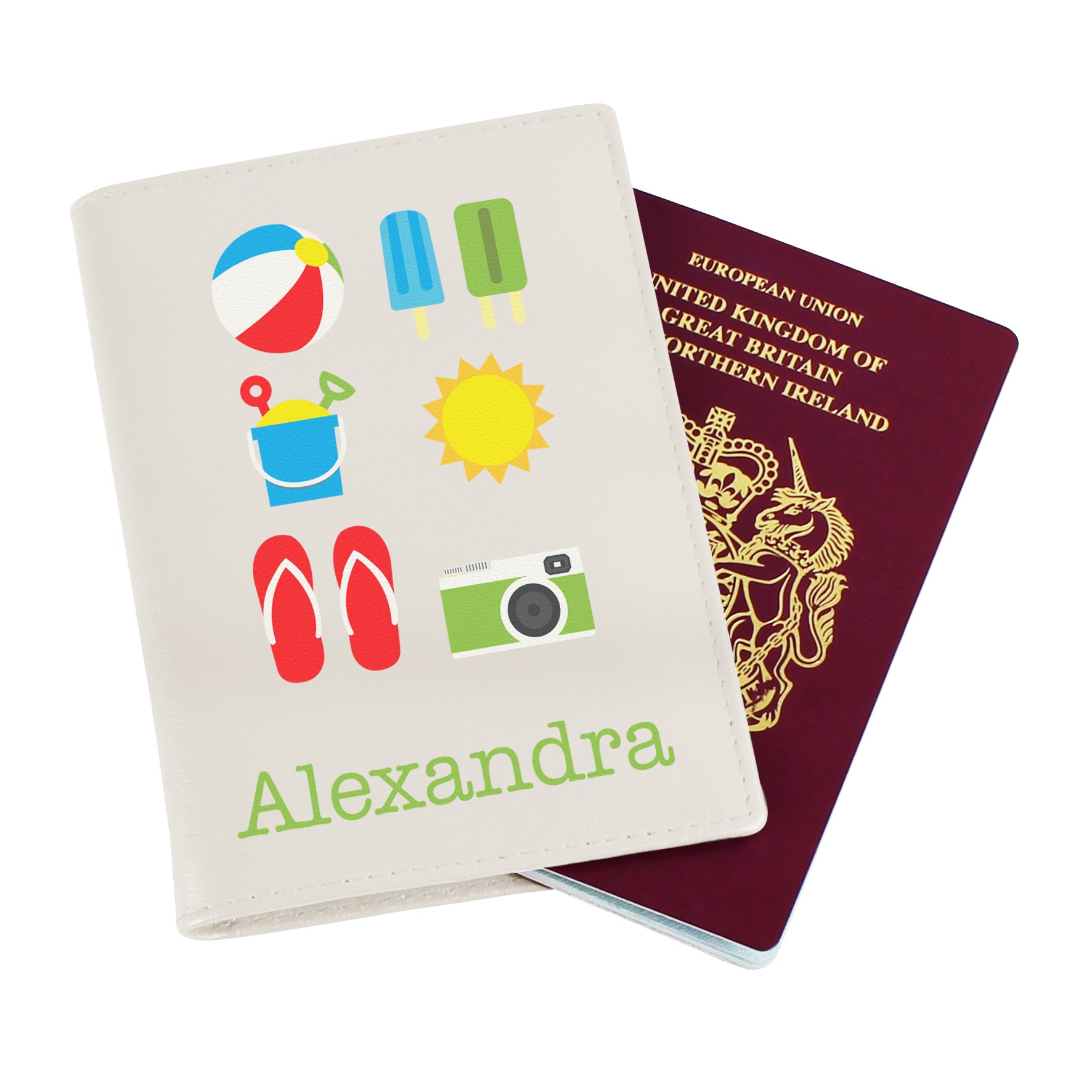 Personalised Bright Travel Cream Passport Holder - Leather & Leatherette - Inspired Creative Gifts