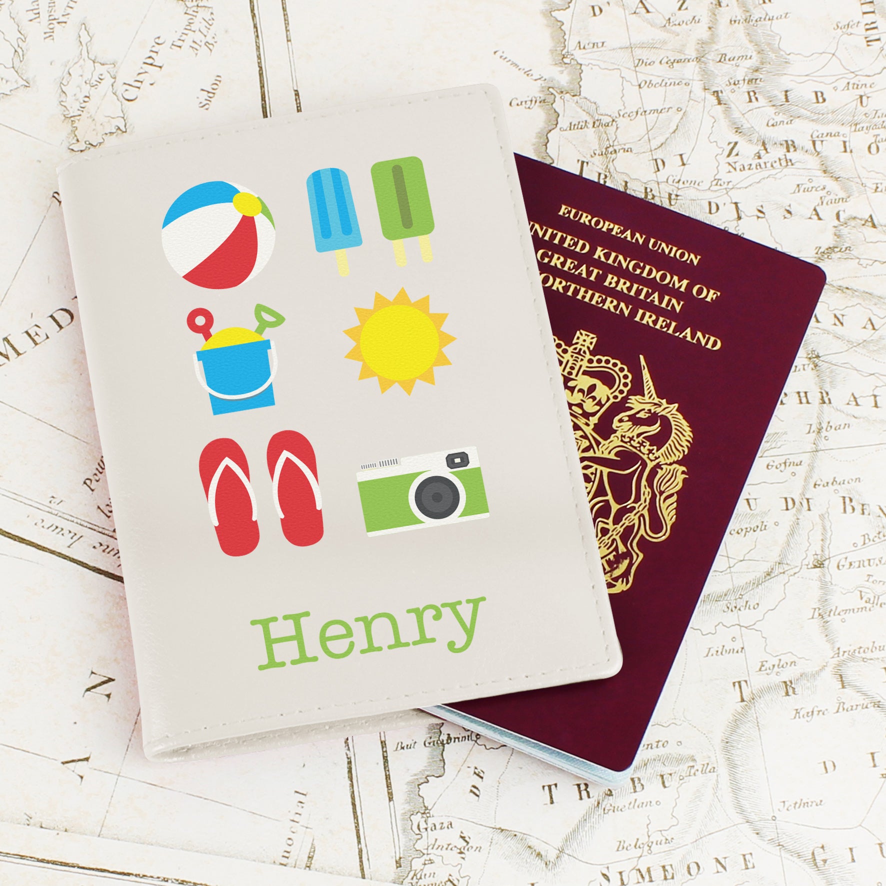 Personalised Bright Travel Cream Passport Holder - Leather & Leatherette - Inspired Creative Gifts