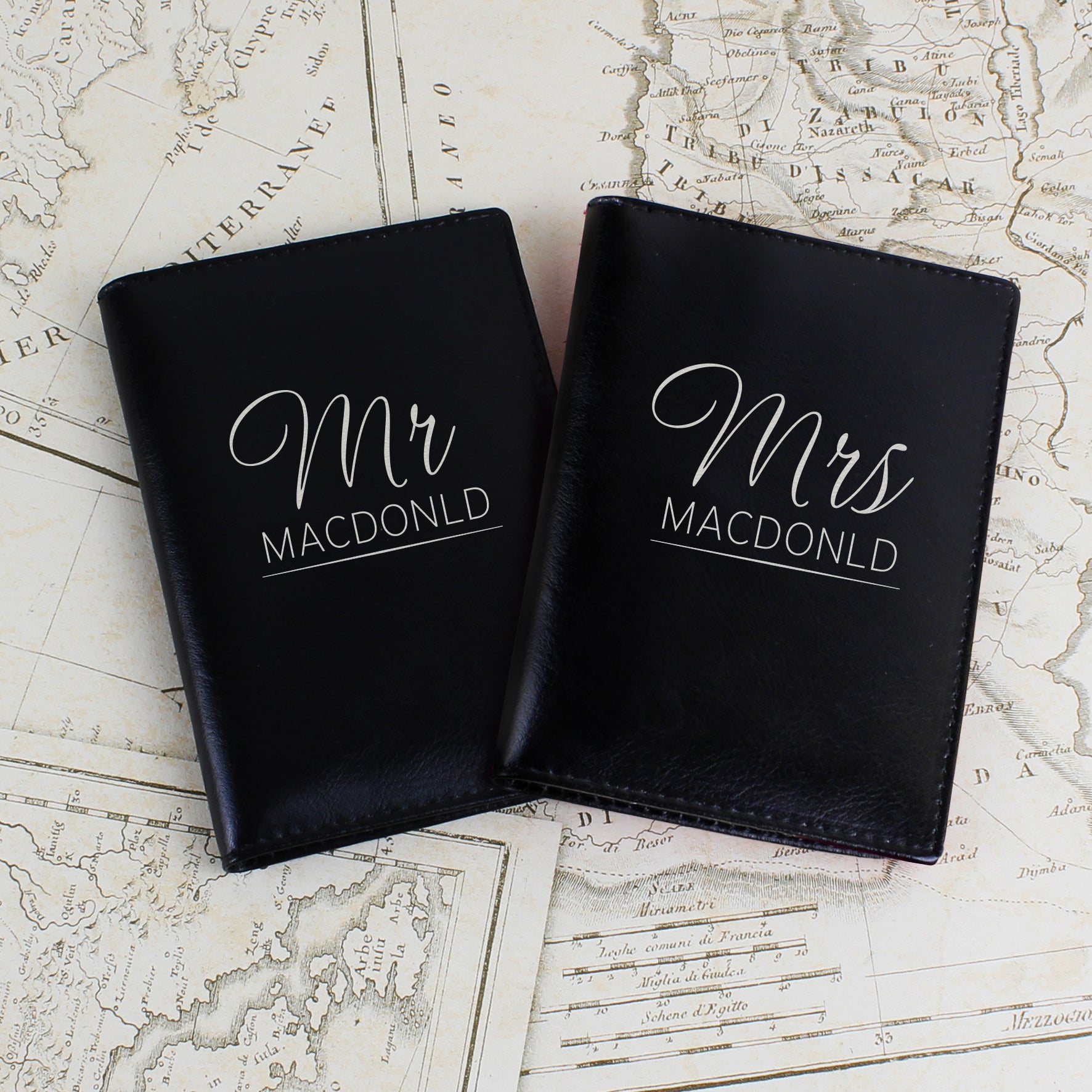 Personalised Mr & Mrs Black Passport Holders - Leather & Leatherette - Inspired Creative Gifts