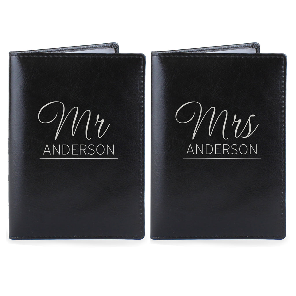 Personalised Mr & Mrs Black Passport Holders - Leather & Leatherette - Inspired Creative Gifts