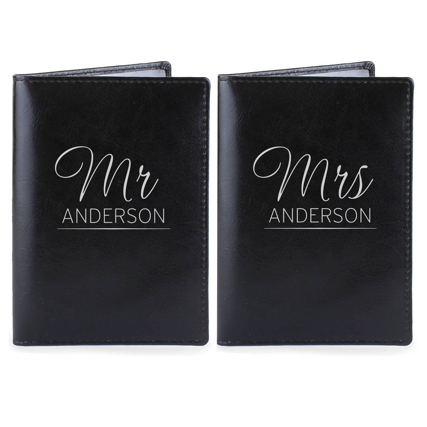 Personalised Mr & Mrs Black Passport Holders - Leather & Leatherette - Inspired Creative Gifts