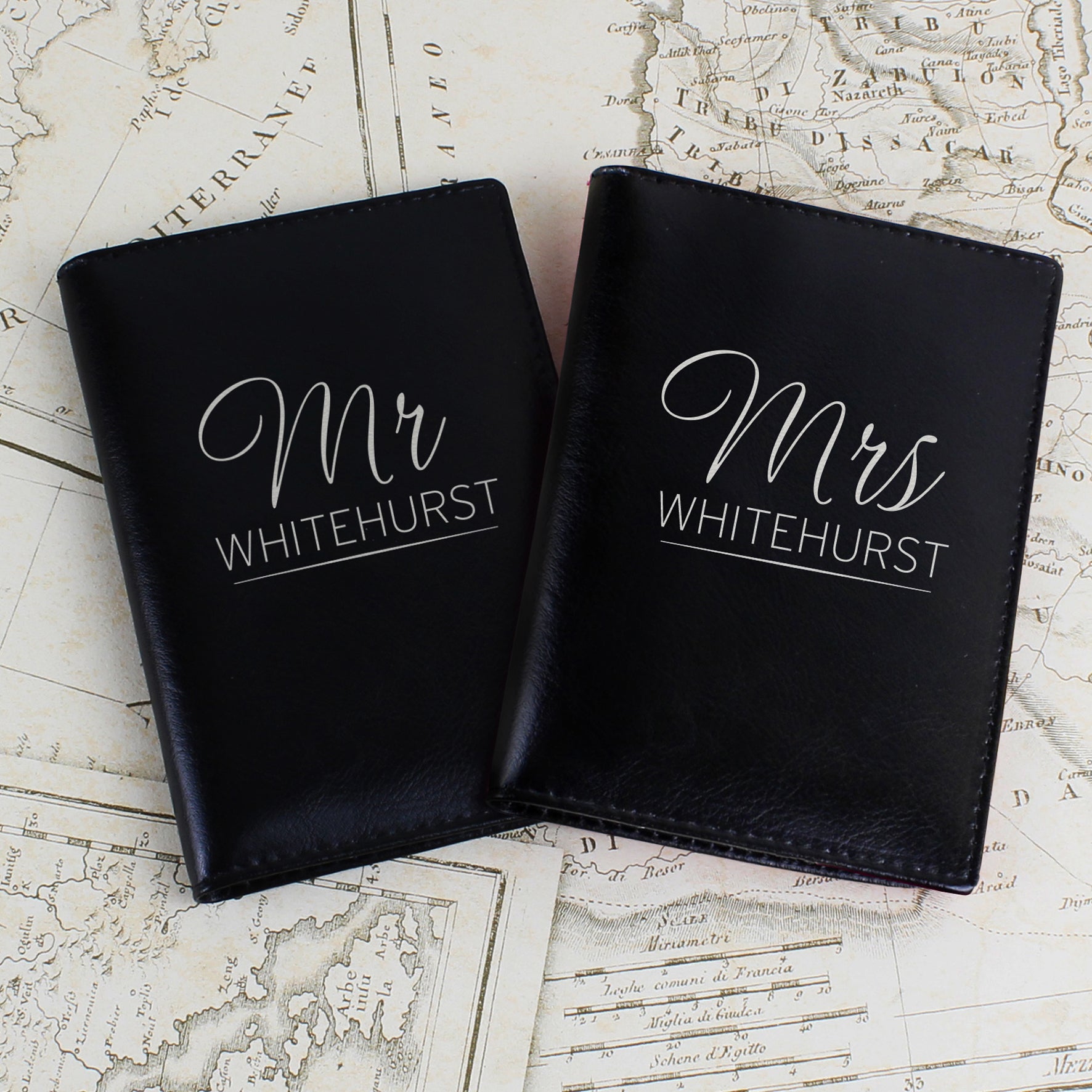 Personalised Mr & Mrs Black Passport Holders - Leather & Leatherette - Inspired Creative Gifts