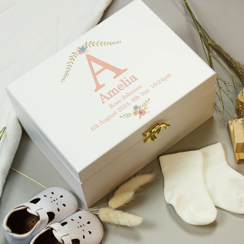 Personalised Floral Wooden Keepsake Box | Trinket, Jewellery & Keepsake Boxes