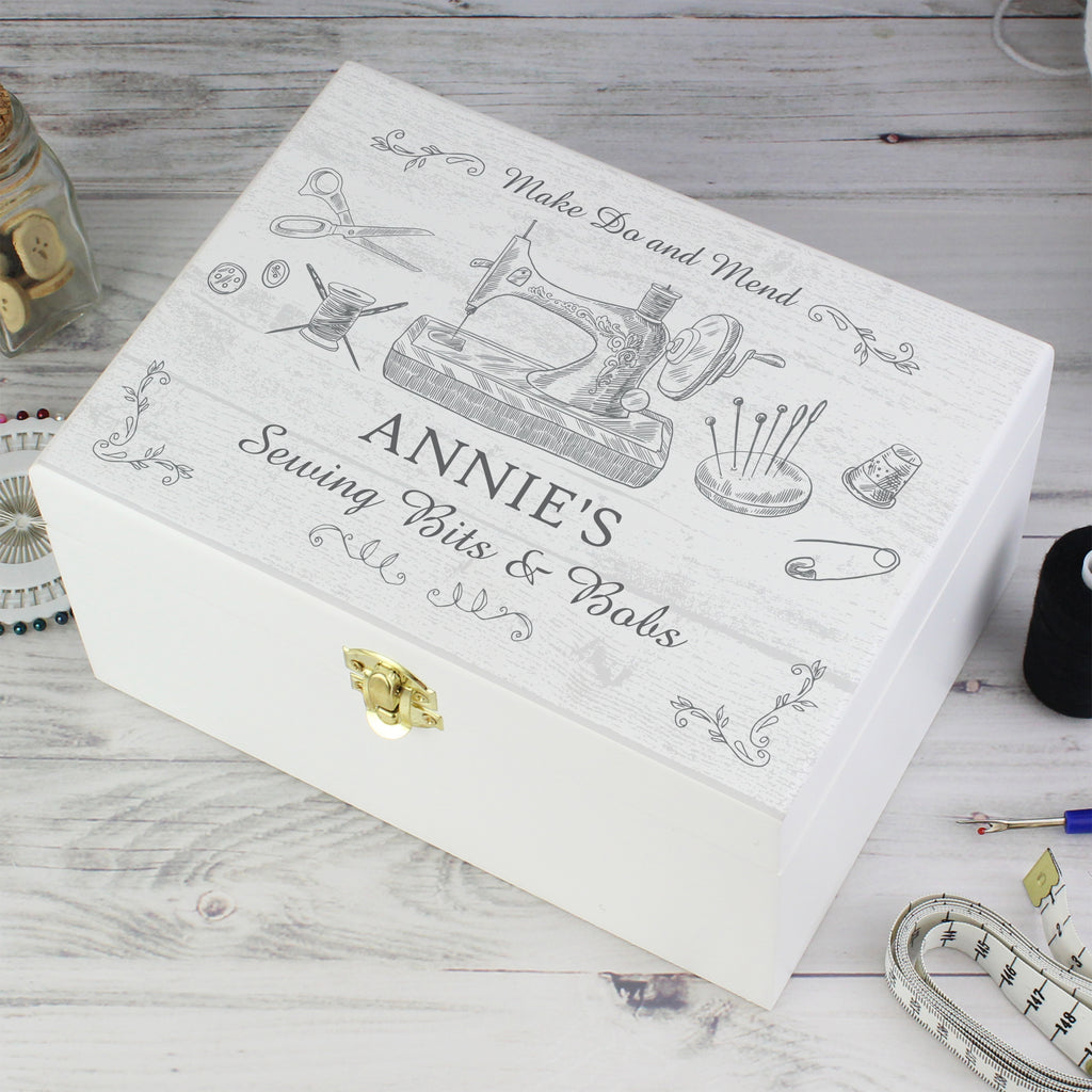 Personalised Sewing Kit White Wooden Keepsake Box | Gift for Her