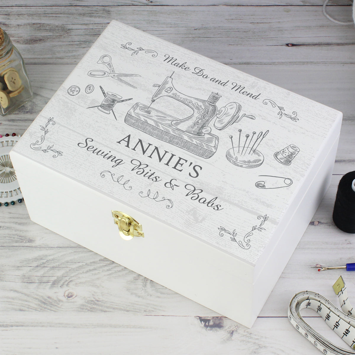 Personalised Sewing Kit White Wooden Keepsake Box | Gift for Her