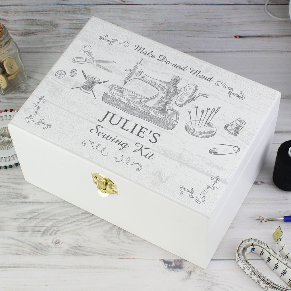 Personalised Sewing Kit White Wooden Keepsake Box | Gift for Her