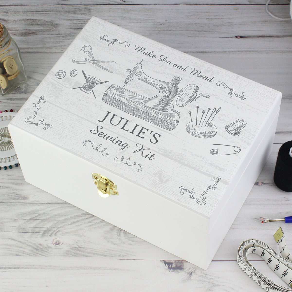 Personalised Sewing Kit White Wooden Keepsake Box | Gift for Her