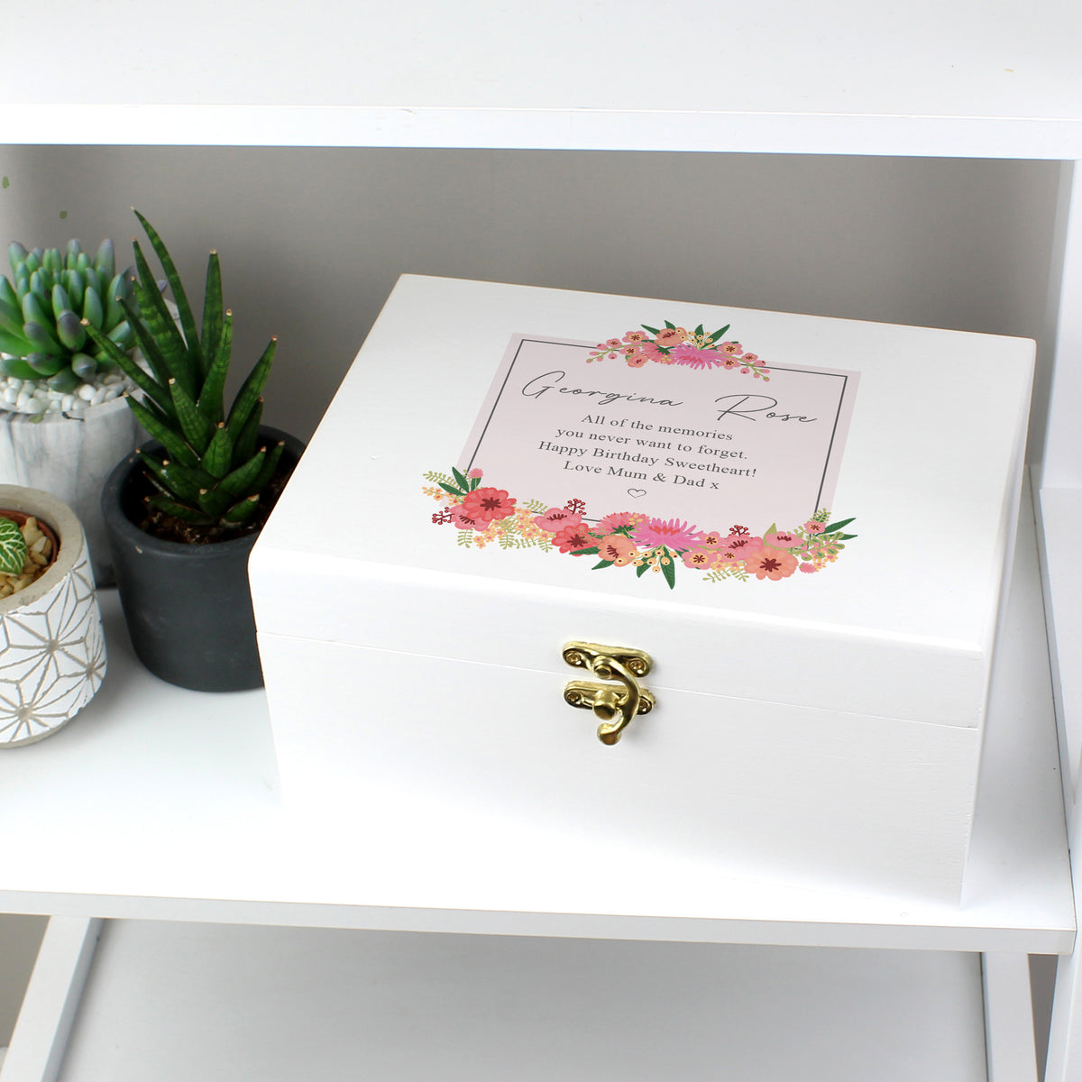 Personalised Floral Wishes White Wooden Keepsake Box | Trinket, Jewellery & Keepsake Boxes | Inspired Creative Gifts