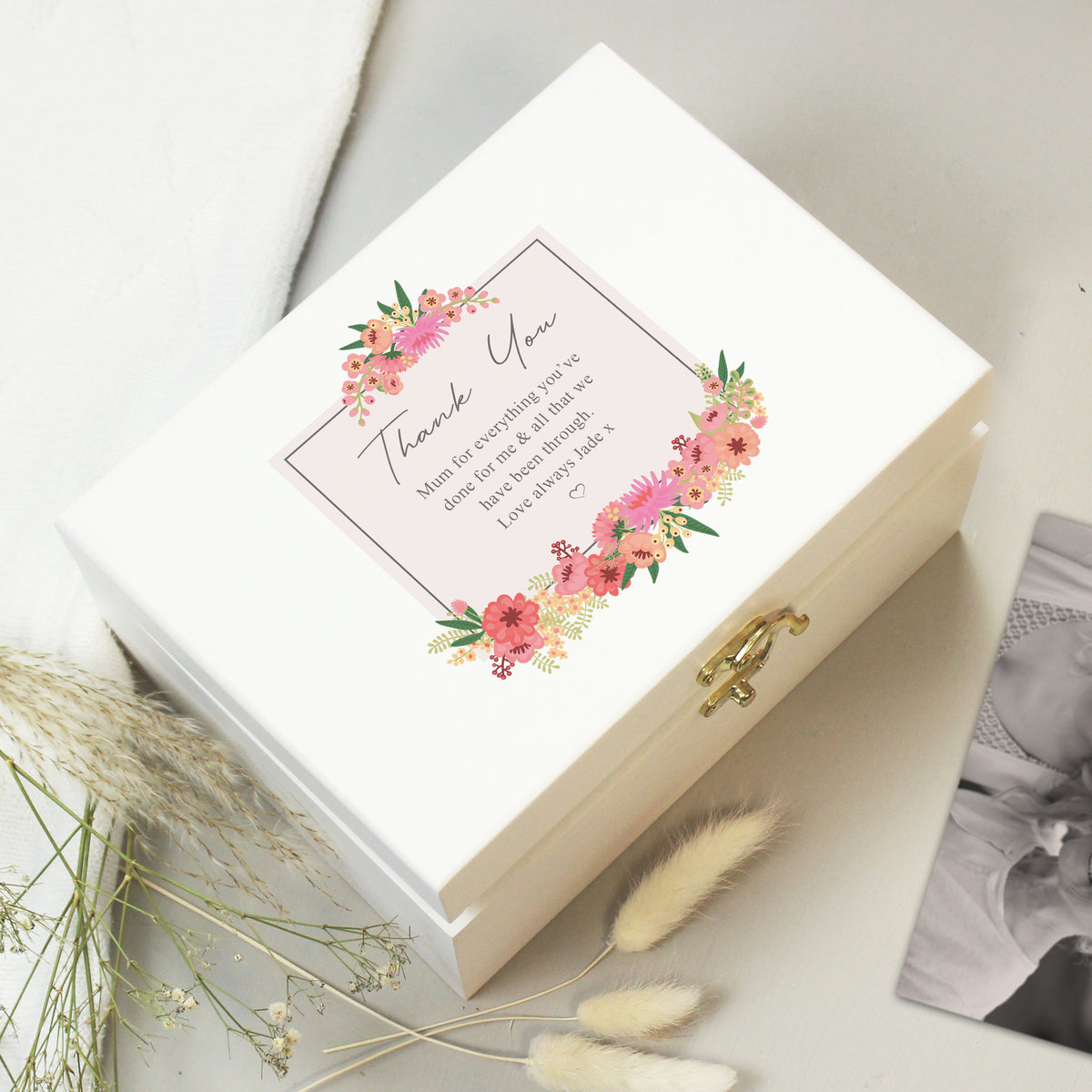 Personalised Floral Wishes White Wooden Keepsake Box | Trinket, Jewellery & Keepsake Boxes | Inspired Creative Gifts