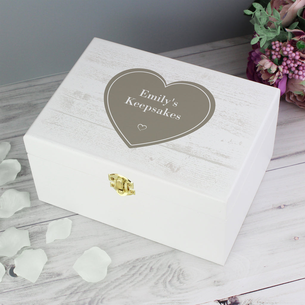 Personalised Rustic Heart White Wooden Keepsake Box for Mother's Day