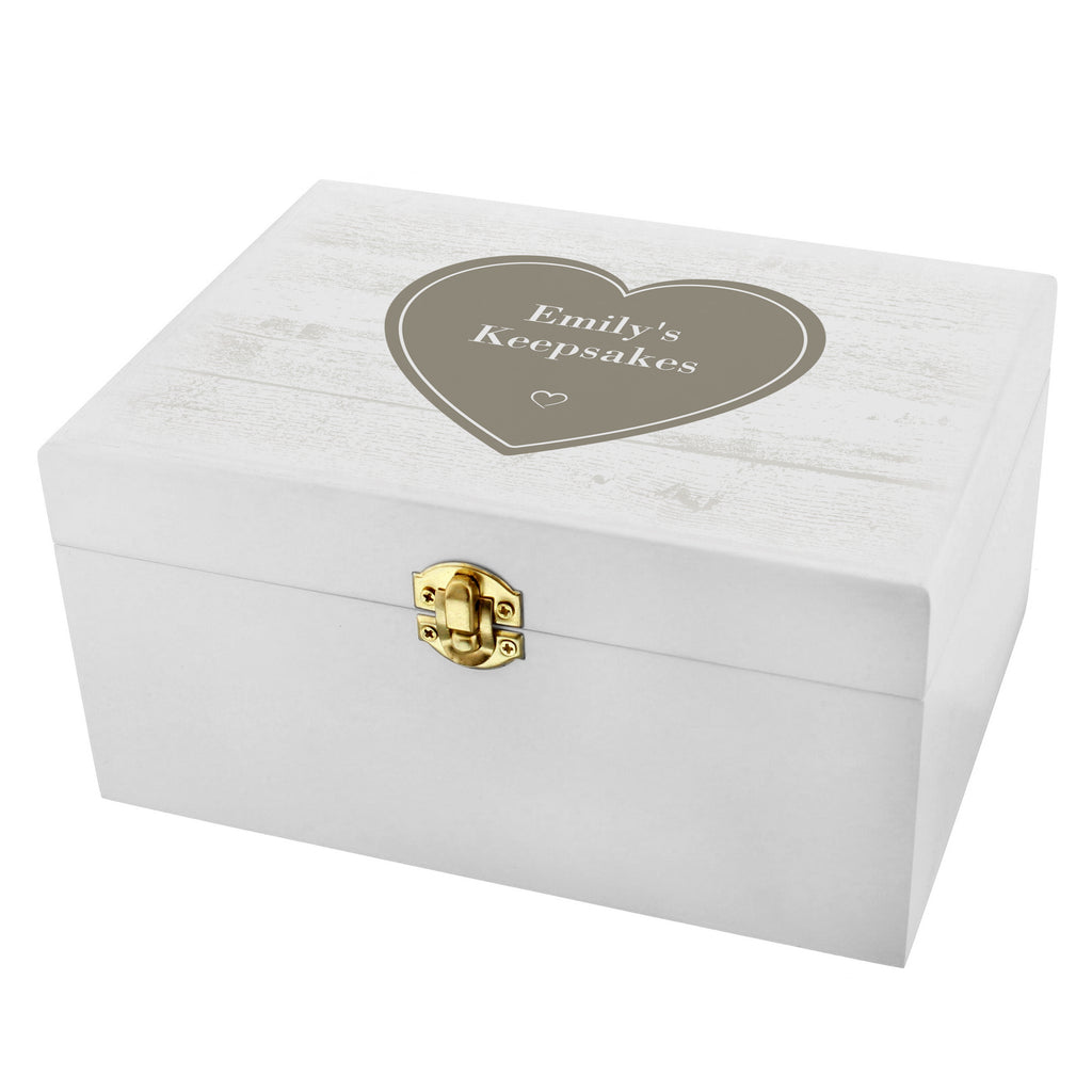 Personalised Rustic Heart White Wooden Keepsake Box for Mother's Day