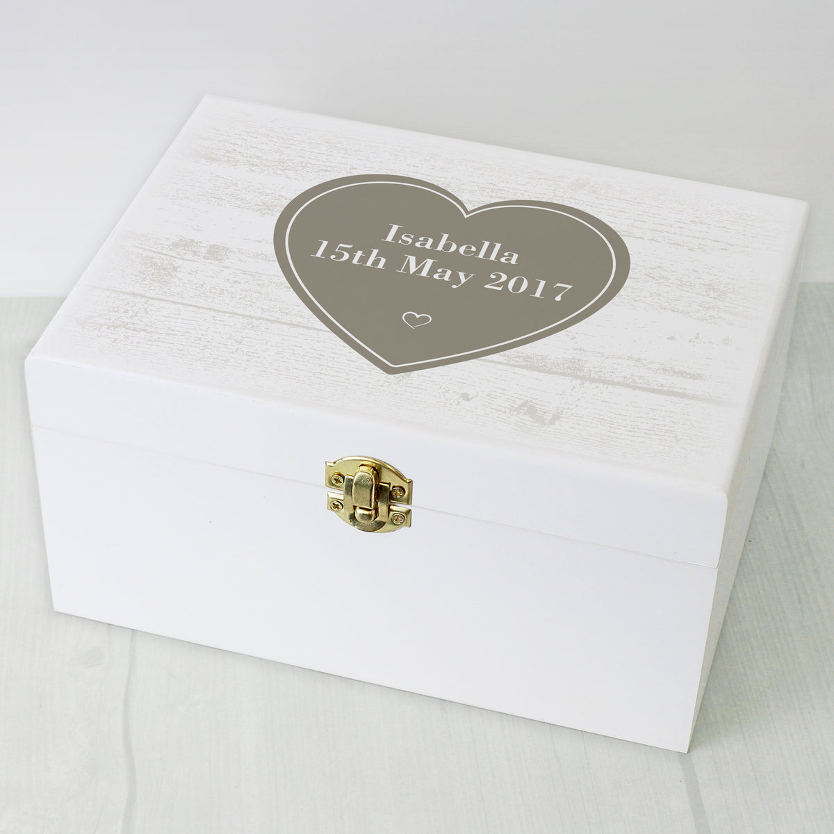 Personalised Rustic Heart White Wooden Keepsake Box for Mother's Day